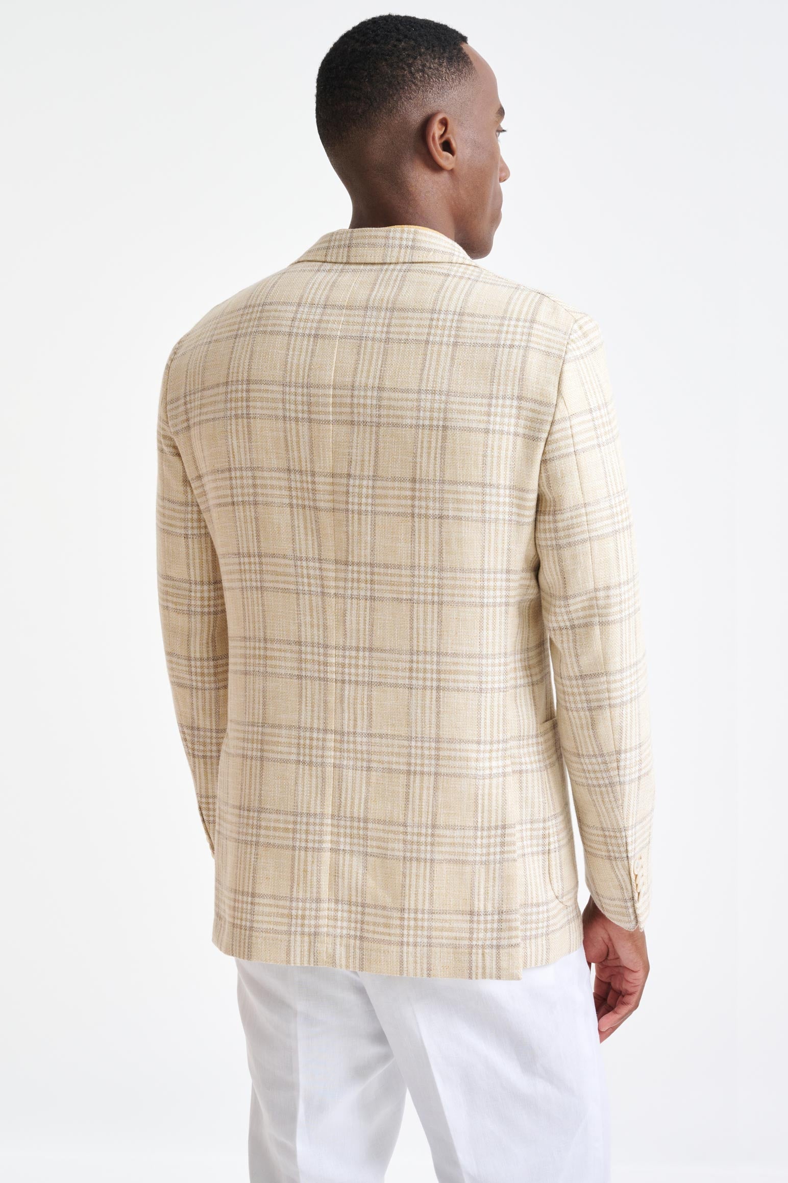 Yellow Check Cotton & Linen Kenton Jacket Amalfi Trend — detail 6