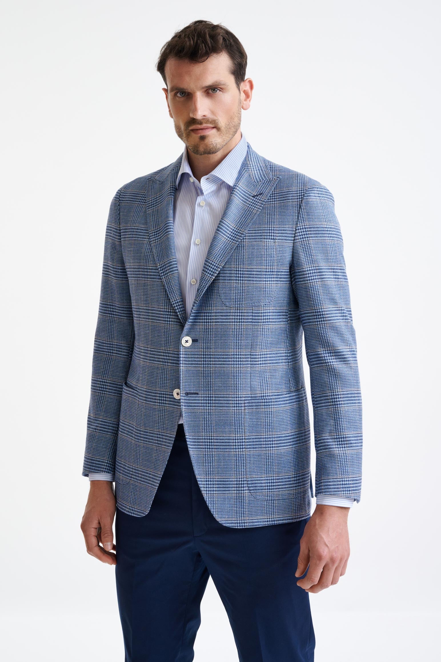 Light Blue Check Wool & Silk Kenton Jacket Amalfi Trend — detail 5