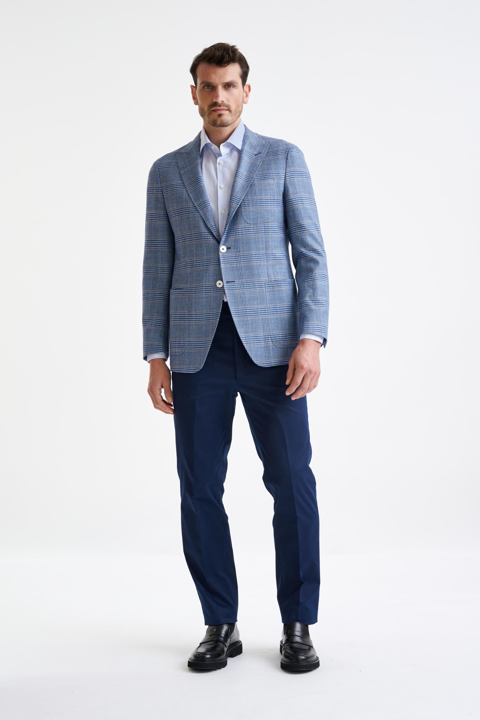 Light Blue Check Wool & Silk Kenton Jacket Amalfi Trend — detail 6