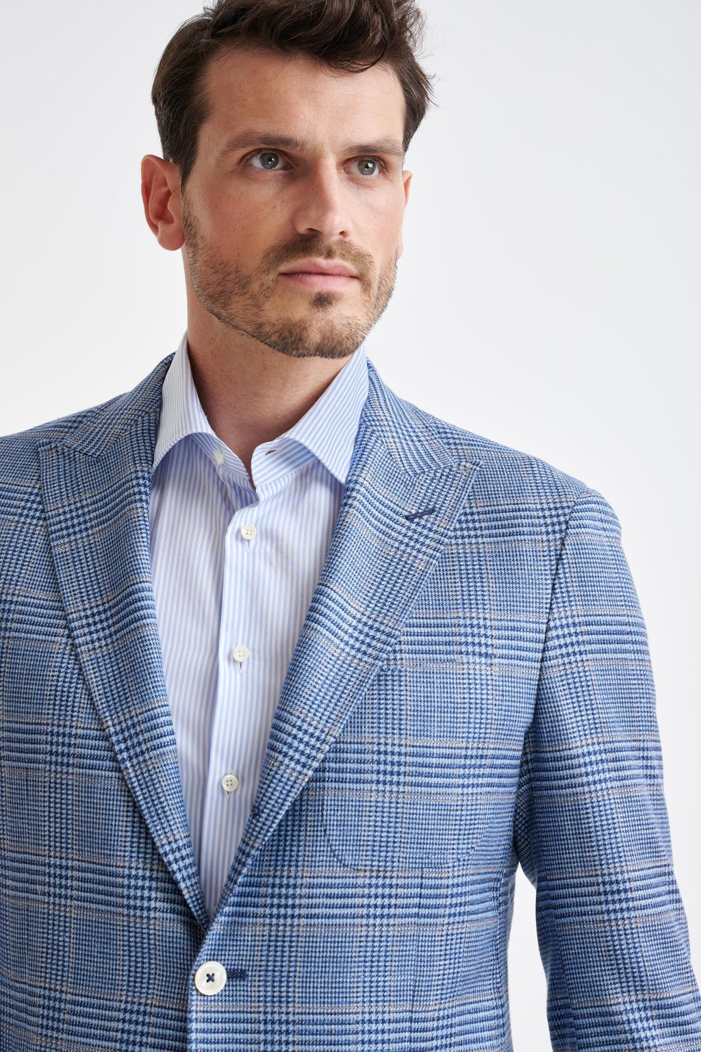 Light Blue Check Wool & Silk Kenton Jacket Amalfi Trend