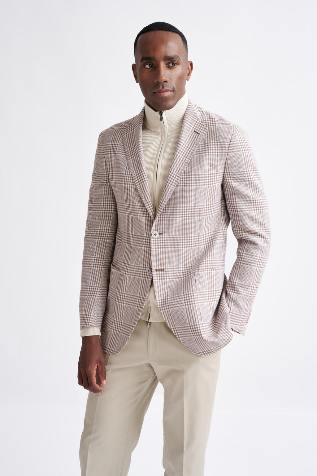 Brown Off White Linen & Wool Kenton Jacket Amalfi Trend