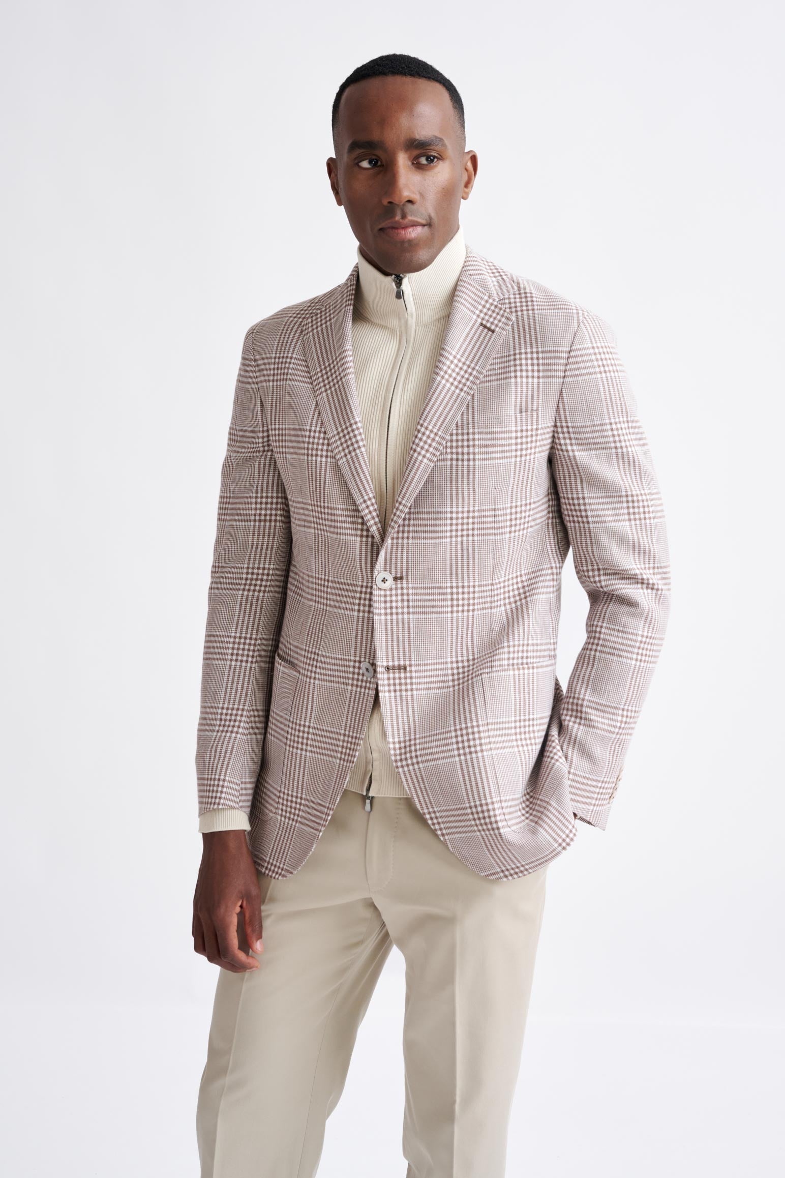 Brown Off White Linen & Wool Kenton Jacket Amalfi Trend