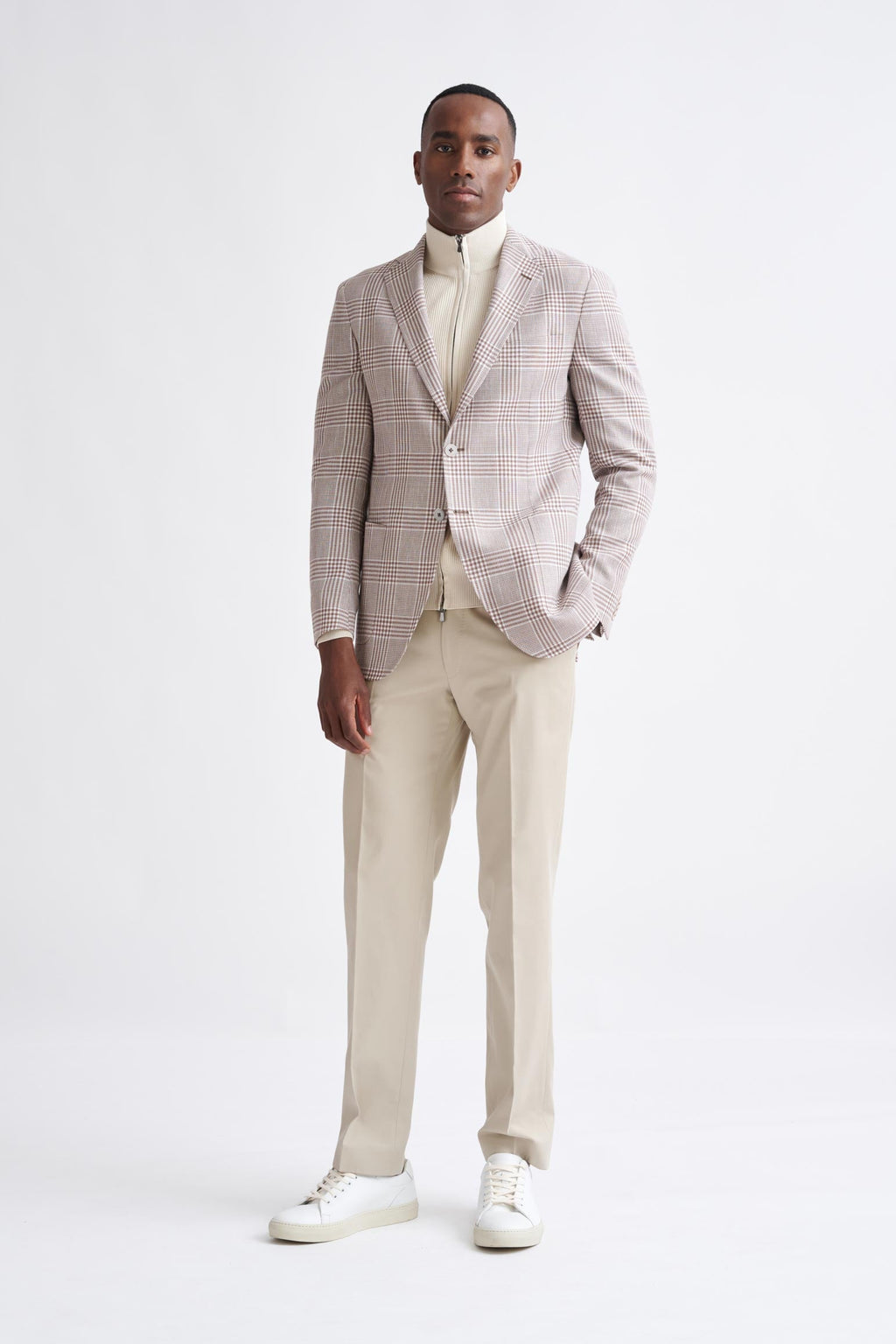 Brown Off White Linen & Wool Kenton Jacket Amalfi Trend — detail 6