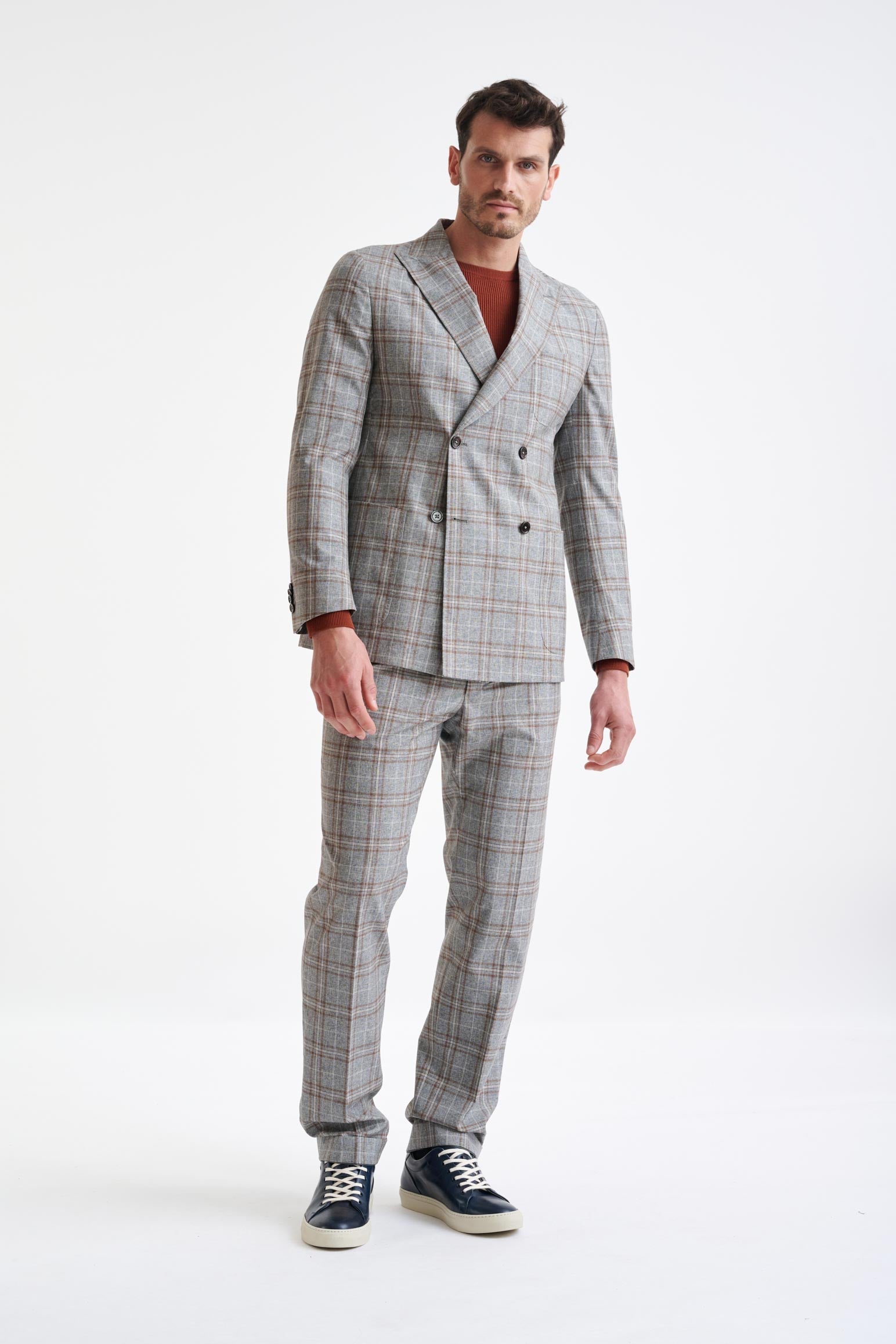 Grey Brown Check Wool & Cotton Kenton Jacket Lifestyle — detail 4