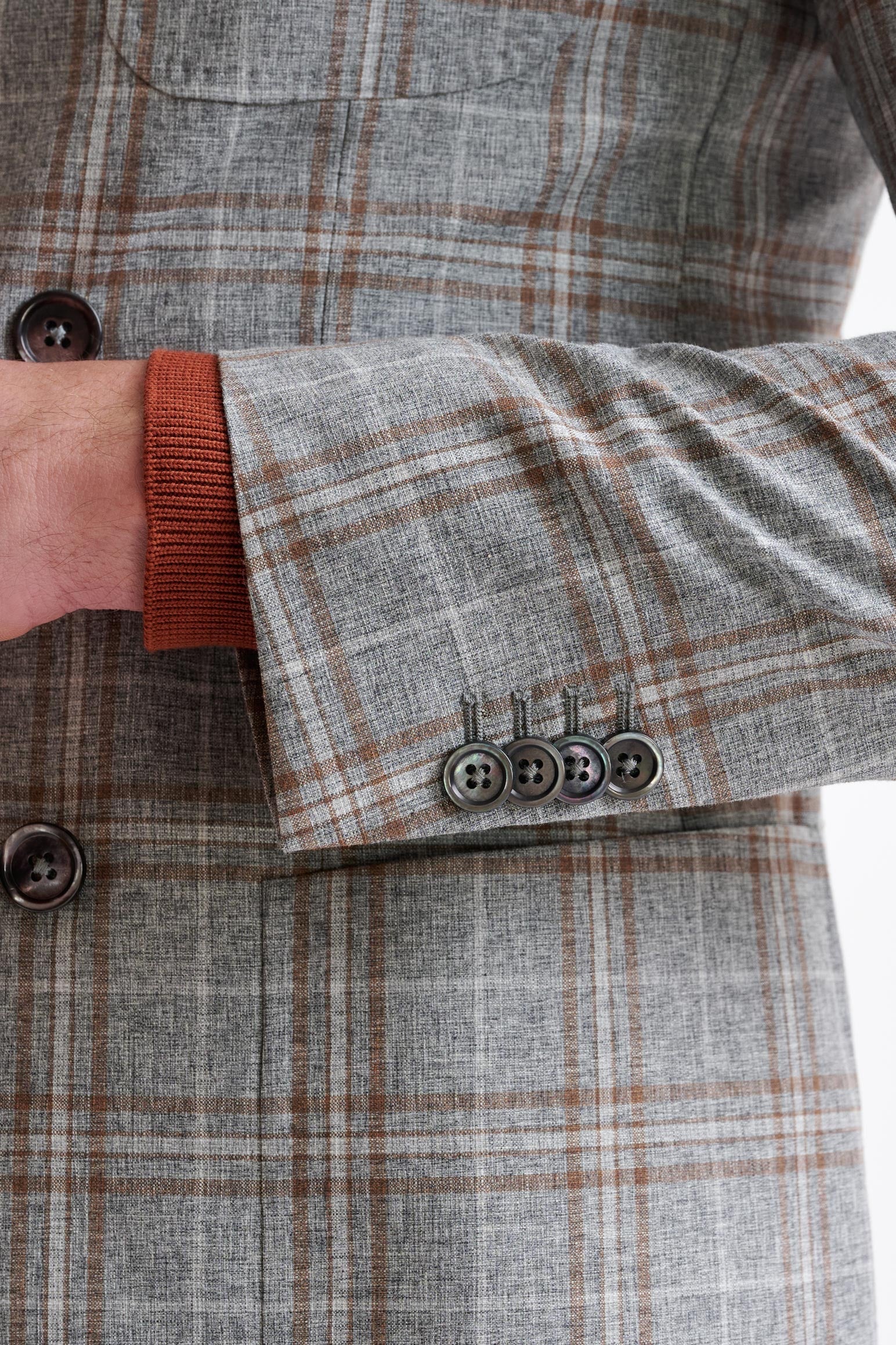 Grey Brown Check Wool & Cotton Kenton Jacket Lifestyle — detail 1