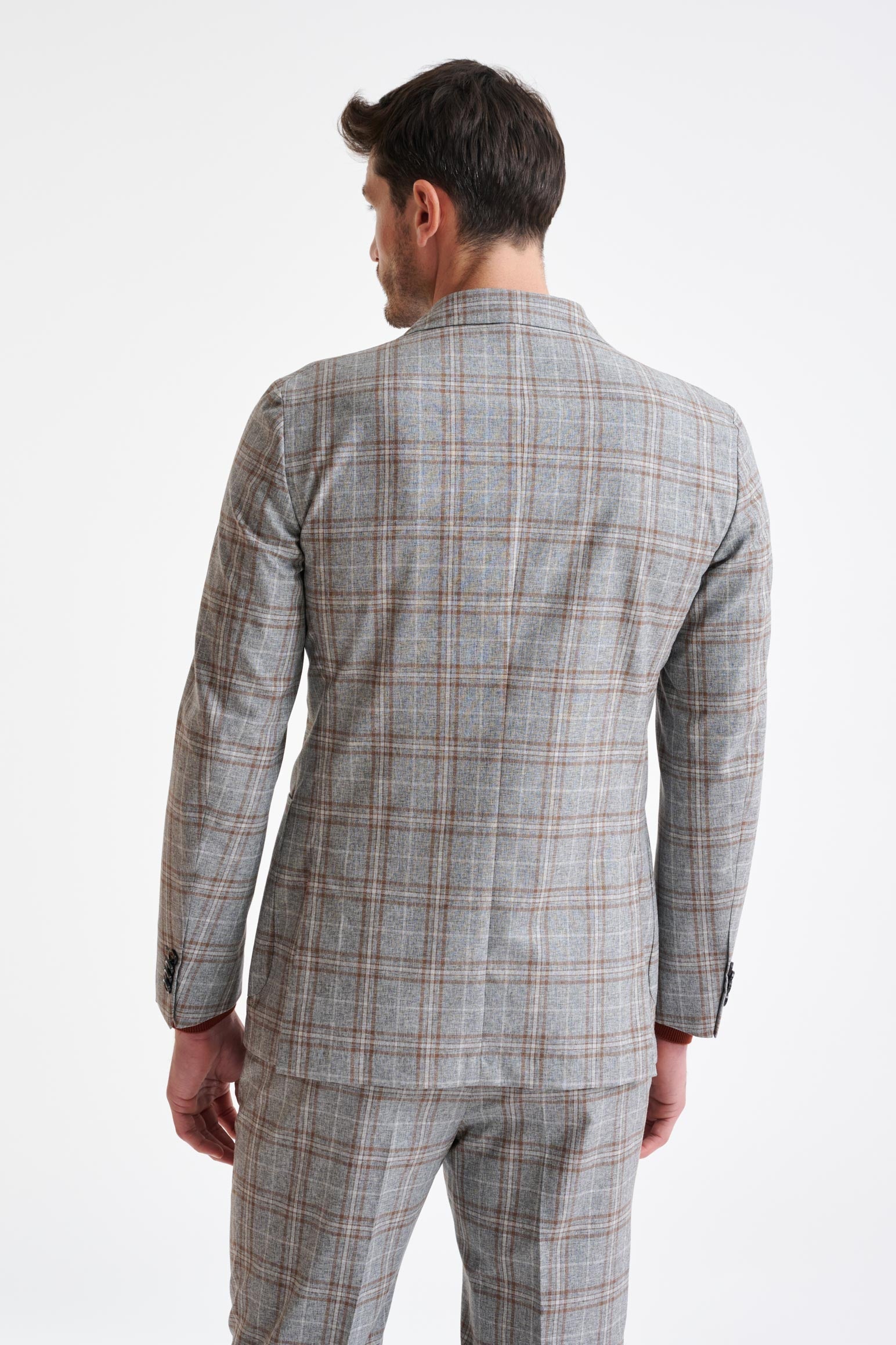 Grey Brown Check Wool & Cotton Kenton Jacket Lifestyle — detail 5