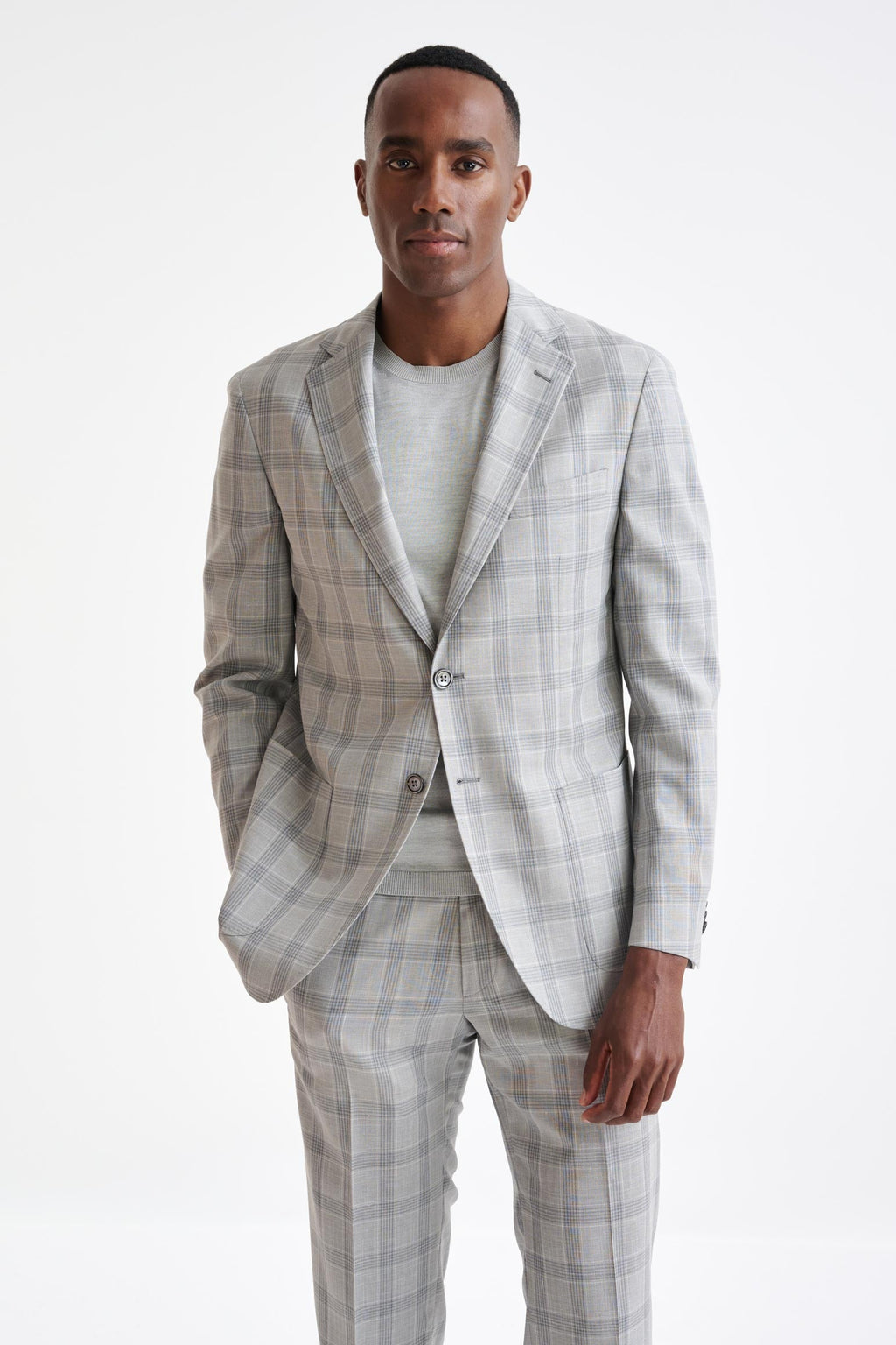 Grey White Check Wool Kenton Jacket Lifestyle