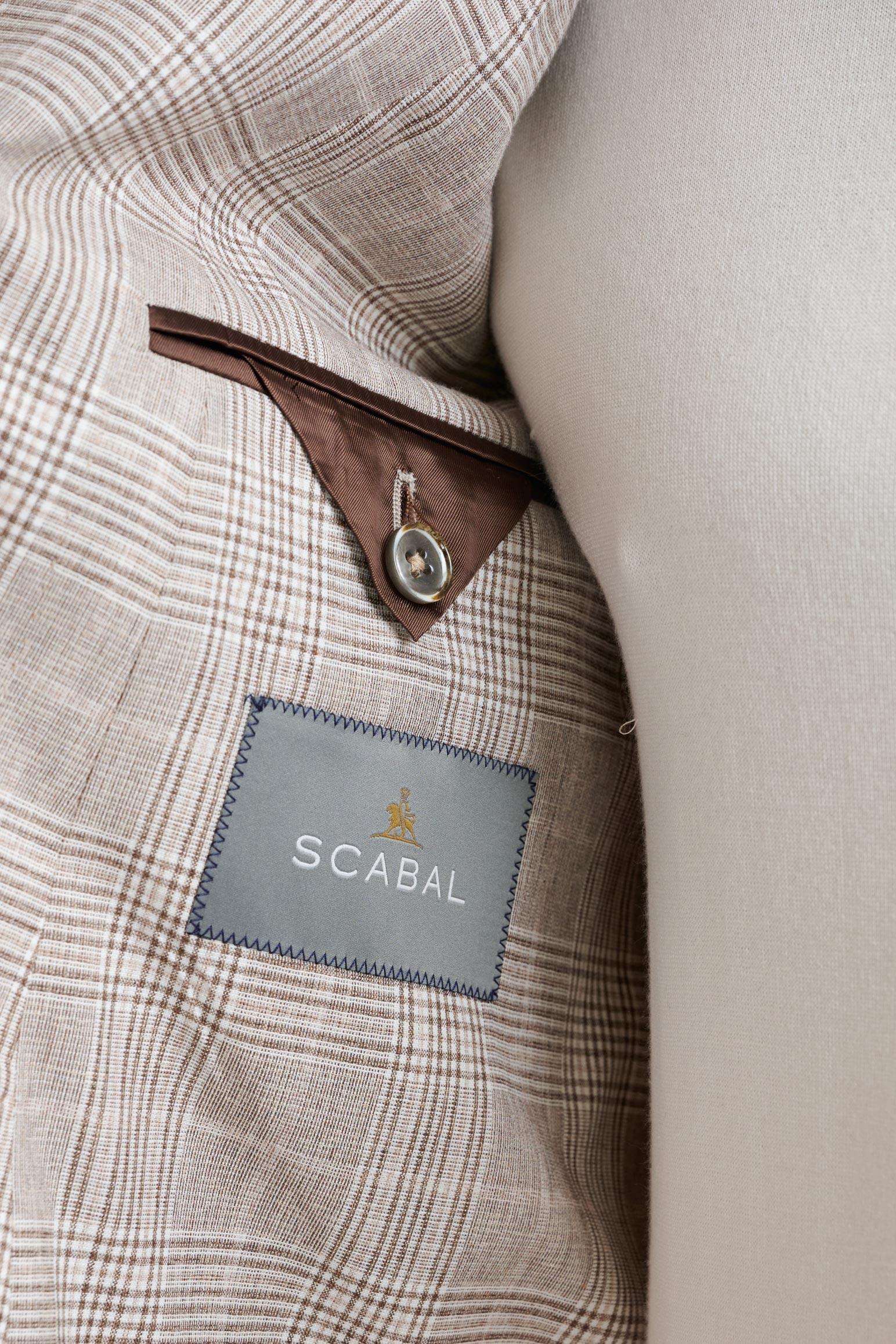 Brown Cream Check Wool Kenton Jacket Lifestyle — detail 4
