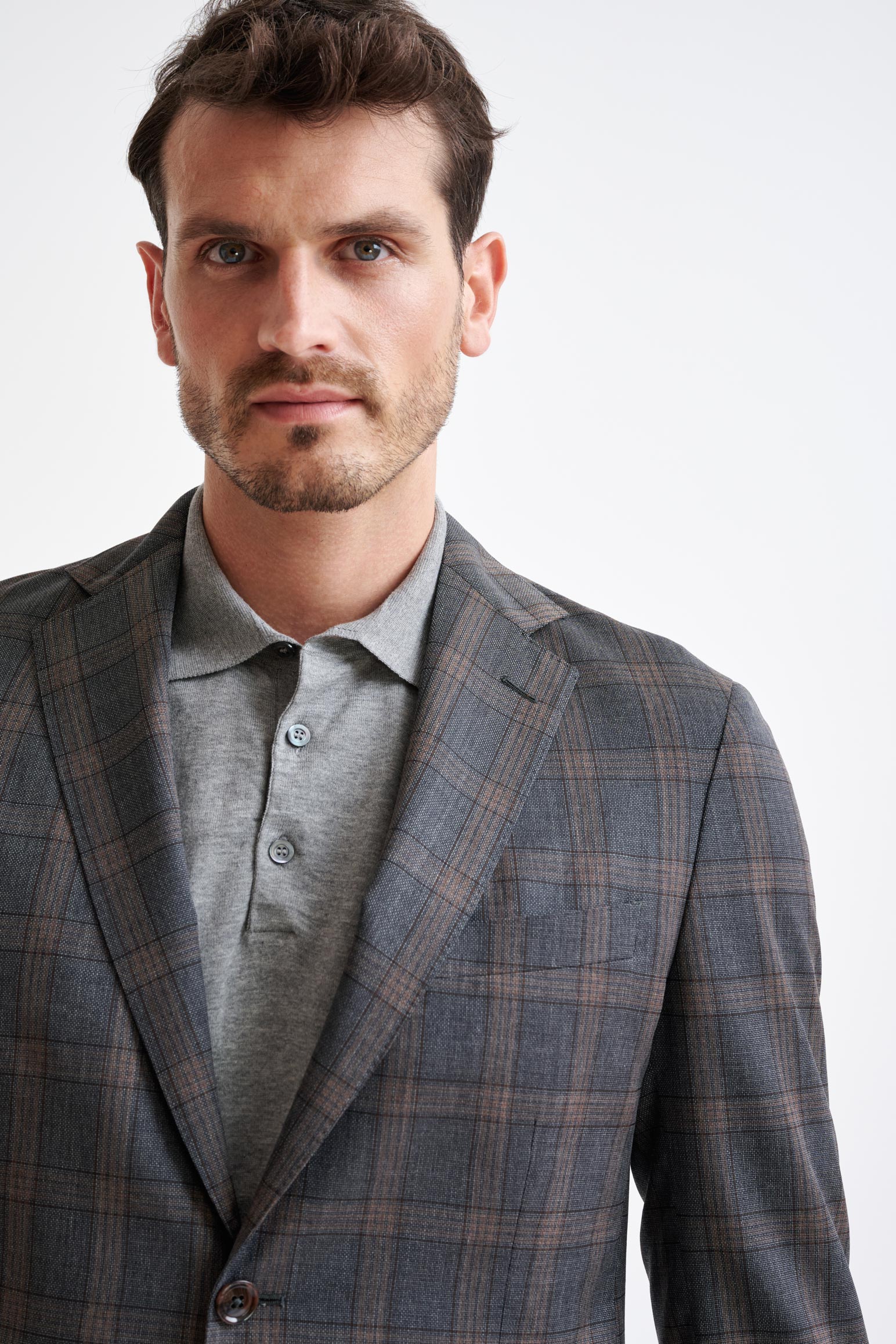 Grey Brown Check Wool Kenton Jacket Lifestyle — detail 6