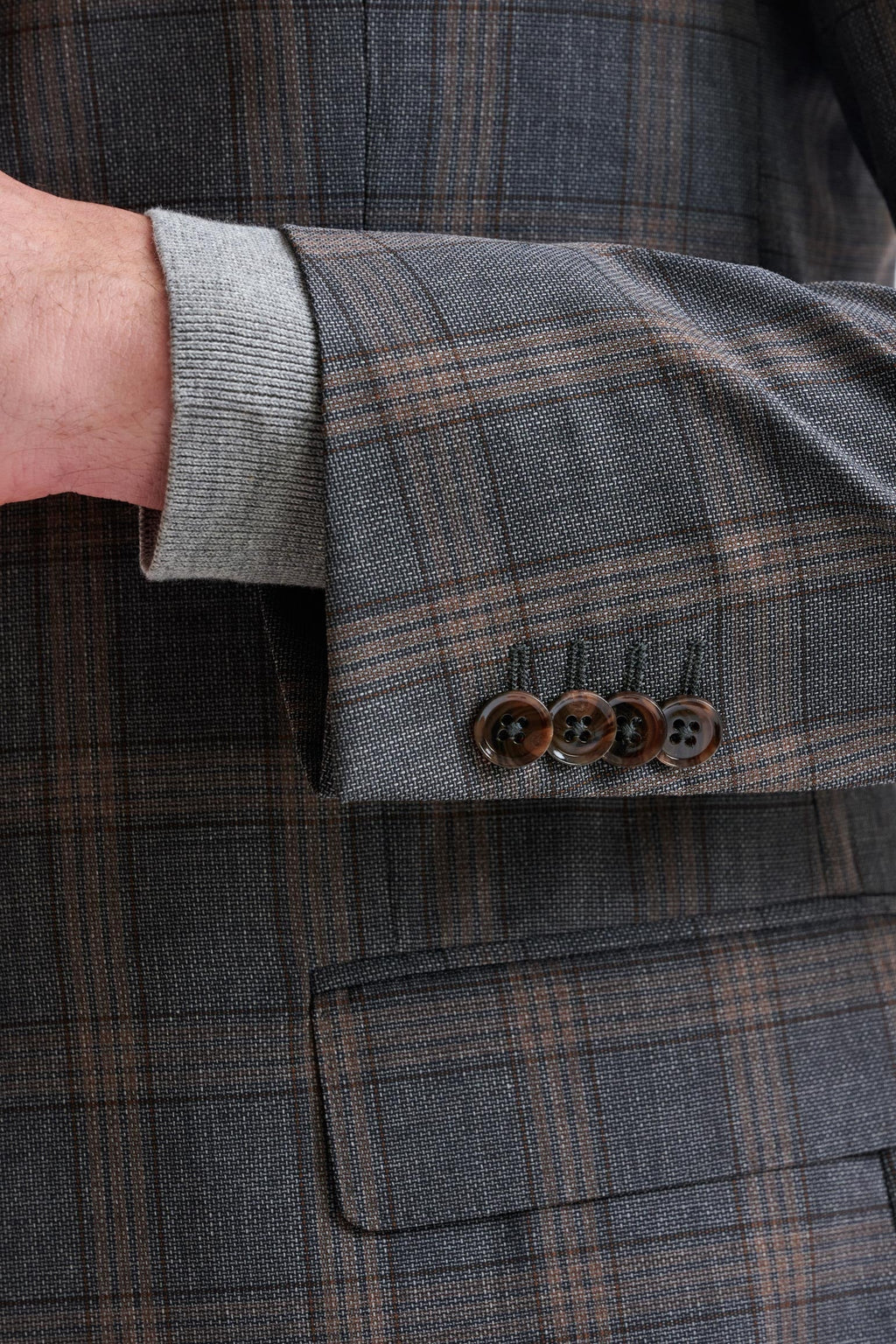 Grey Brown Check Wool Kenton Jacket Lifestyle — detail 1
