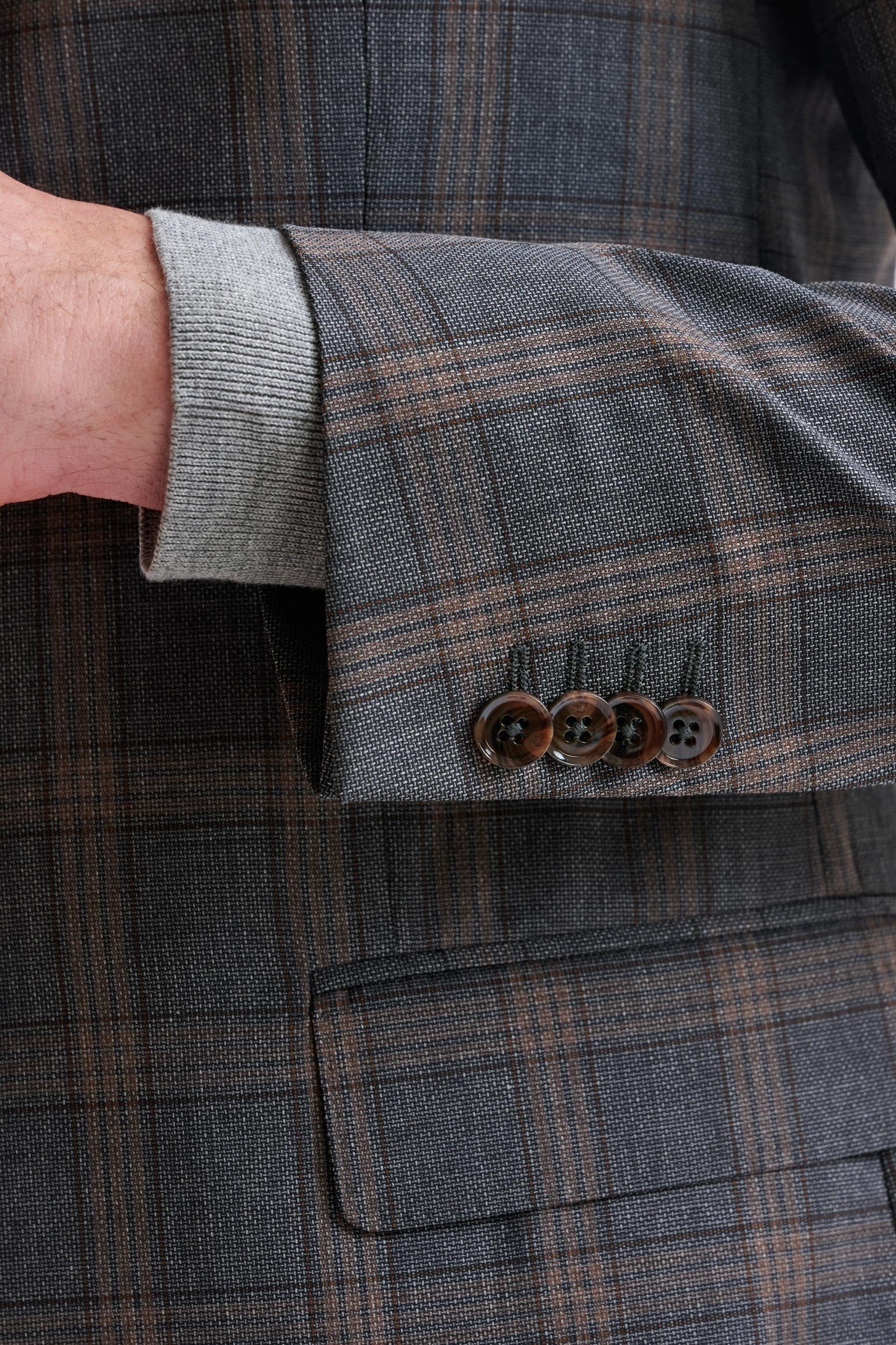 Grey Brown Check Wool Kenton Jacket Lifestyle — detail 1