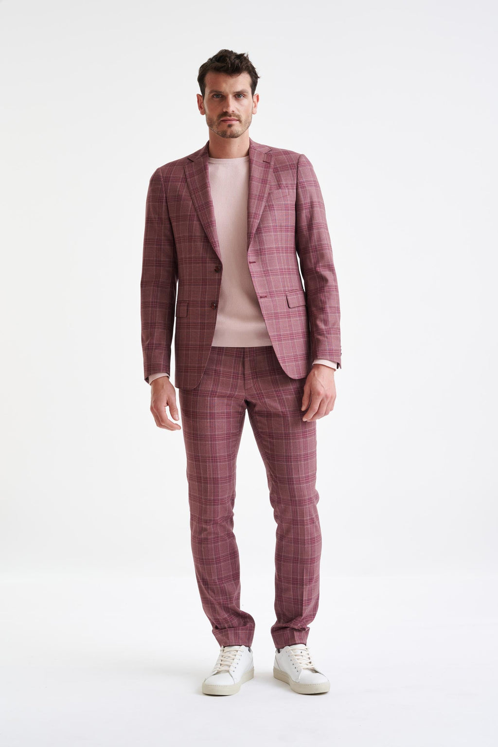Pink Check Burgundy Super 130's Wool Soho Jacket Mosaic — detail 4