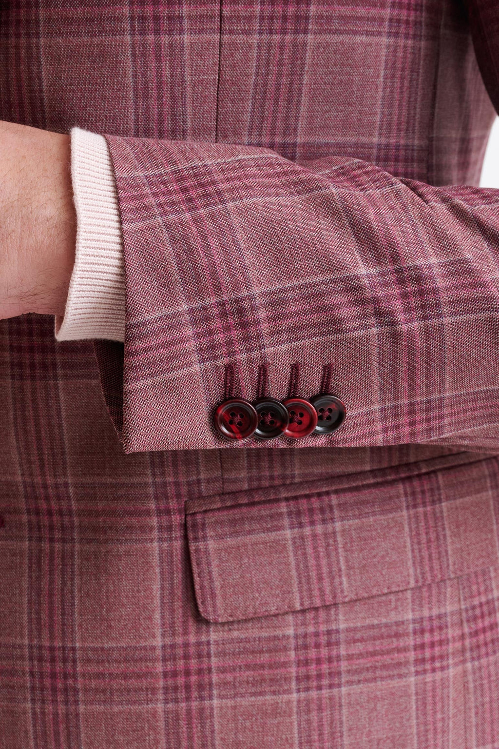 Pink Check Burgundy Super 130's Wool Soho Jacket Mosaic — detail 1