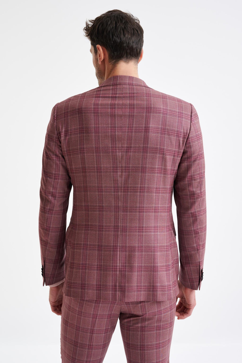 Pink Check Burgundy Super 130's Wool Soho Jacket Mosaic — detail 6