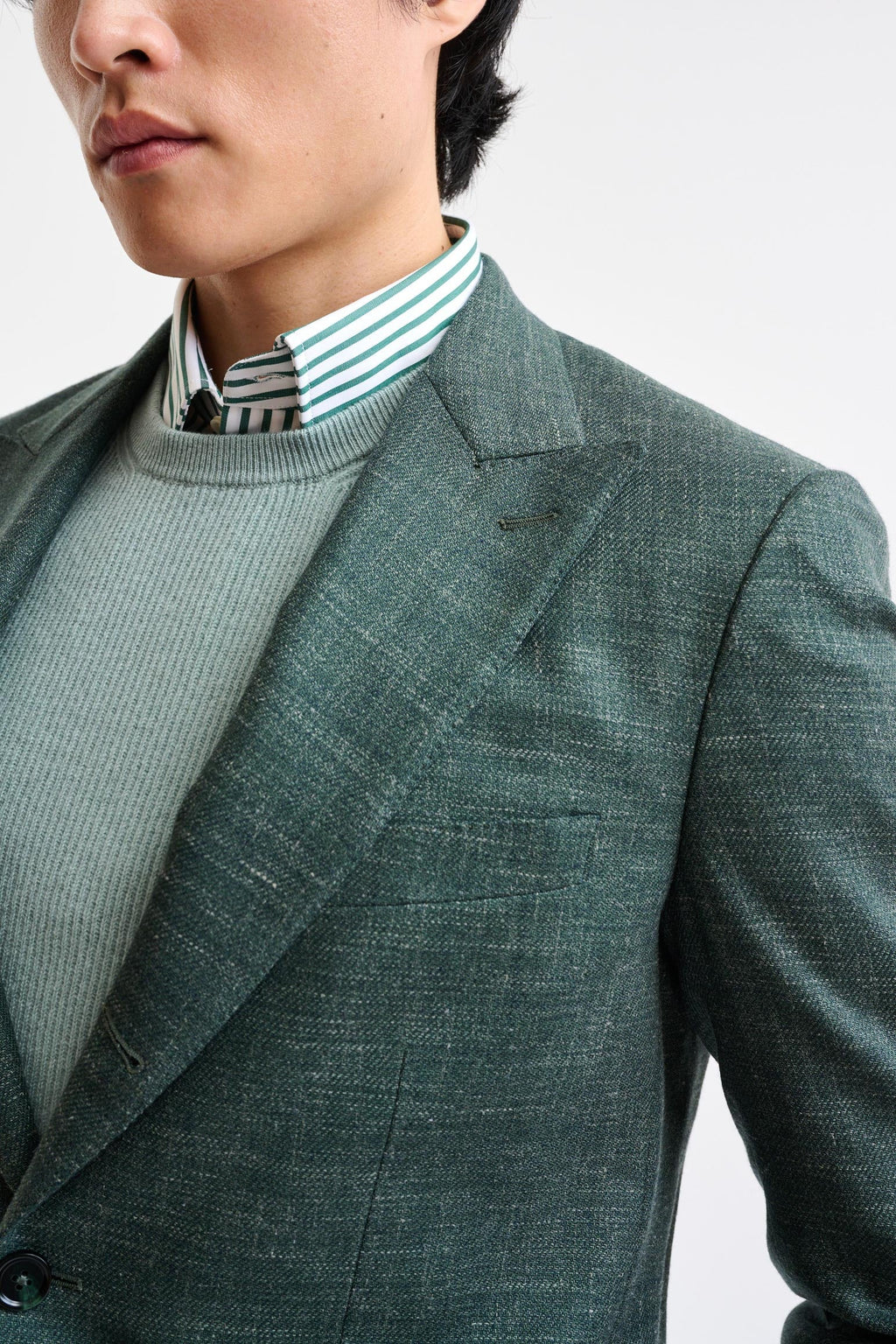 Medium Green Wool and Linen Super 100's Soho Jacket Trend — detail 4