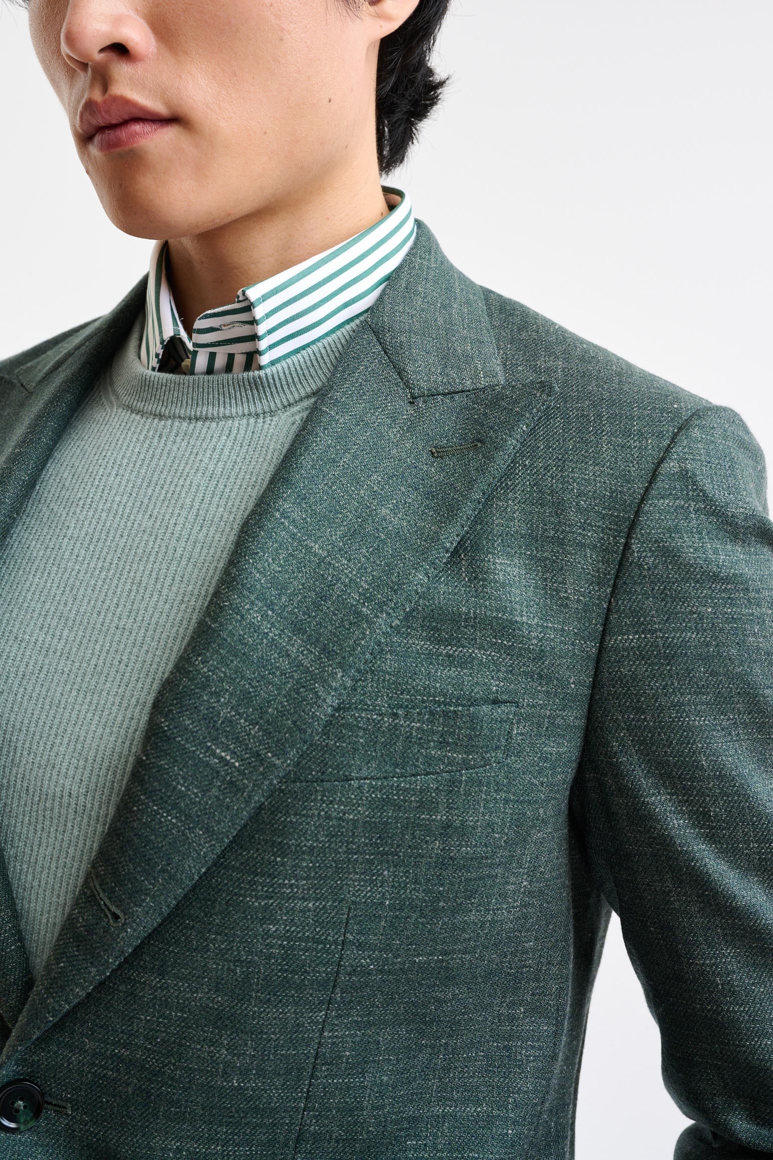 Medium Green Wool and Linen Super 100's Soho Jacket Trend — detail 4
