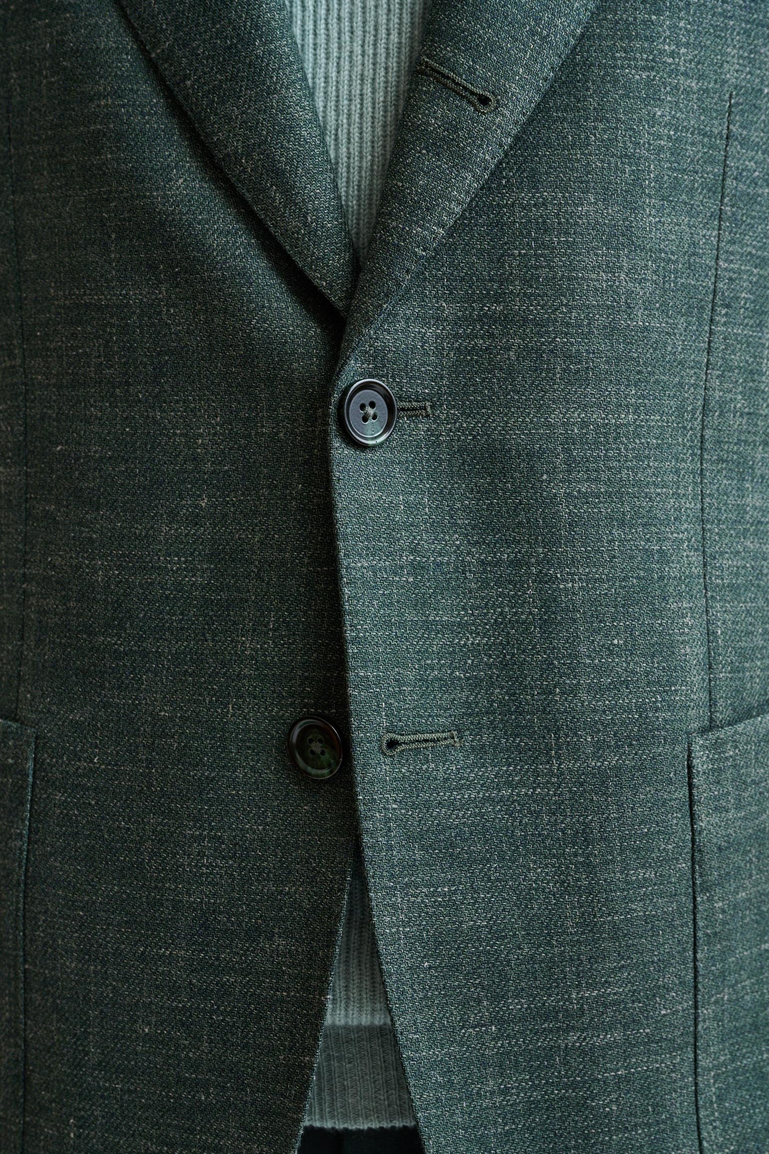 Medium Green Wool and Linen Super 100's Soho Jacket Trend — detail 2