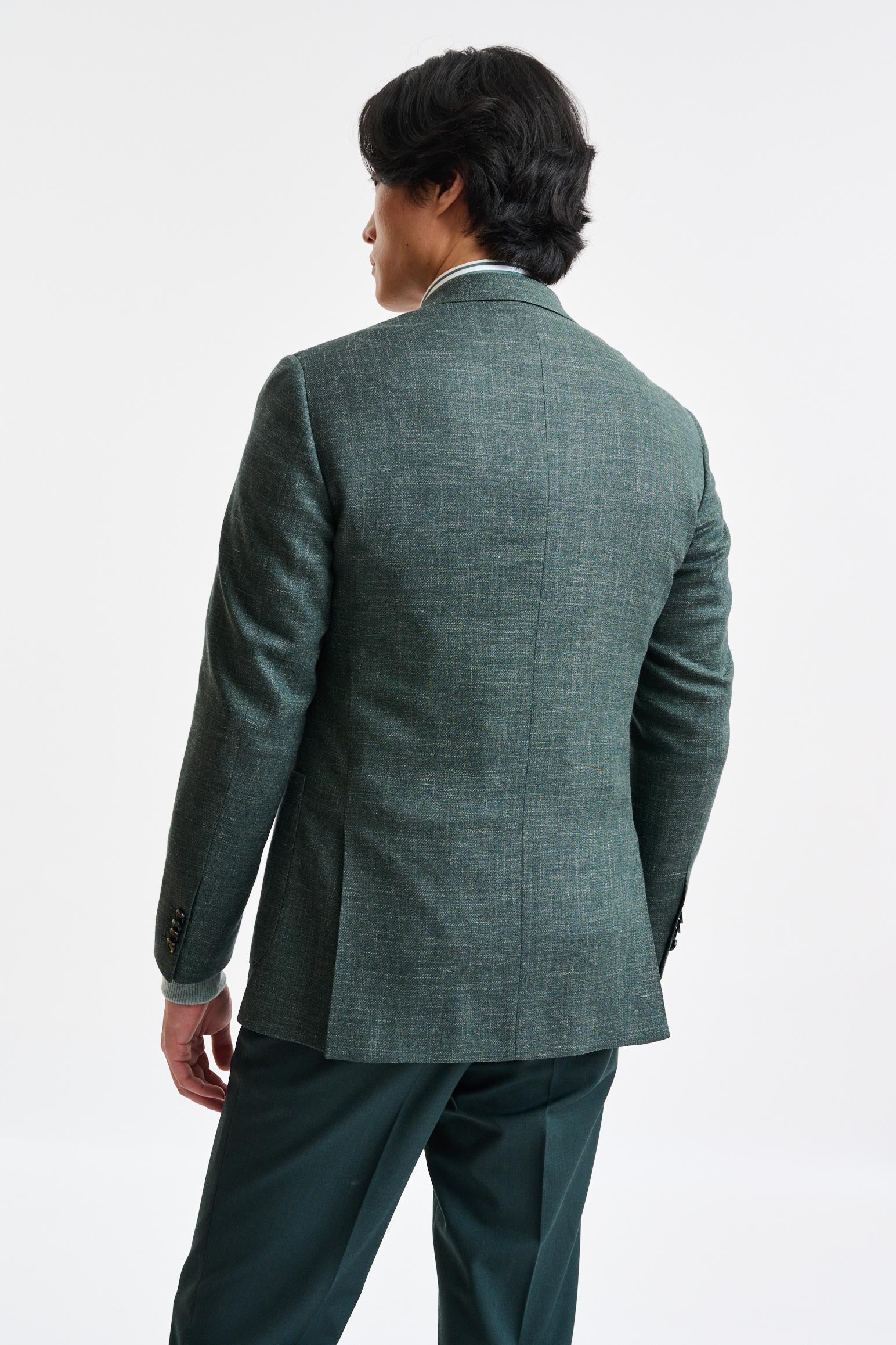 Medium Green Wool and Linen Super 100's Soho Jacket Trend — detail 6