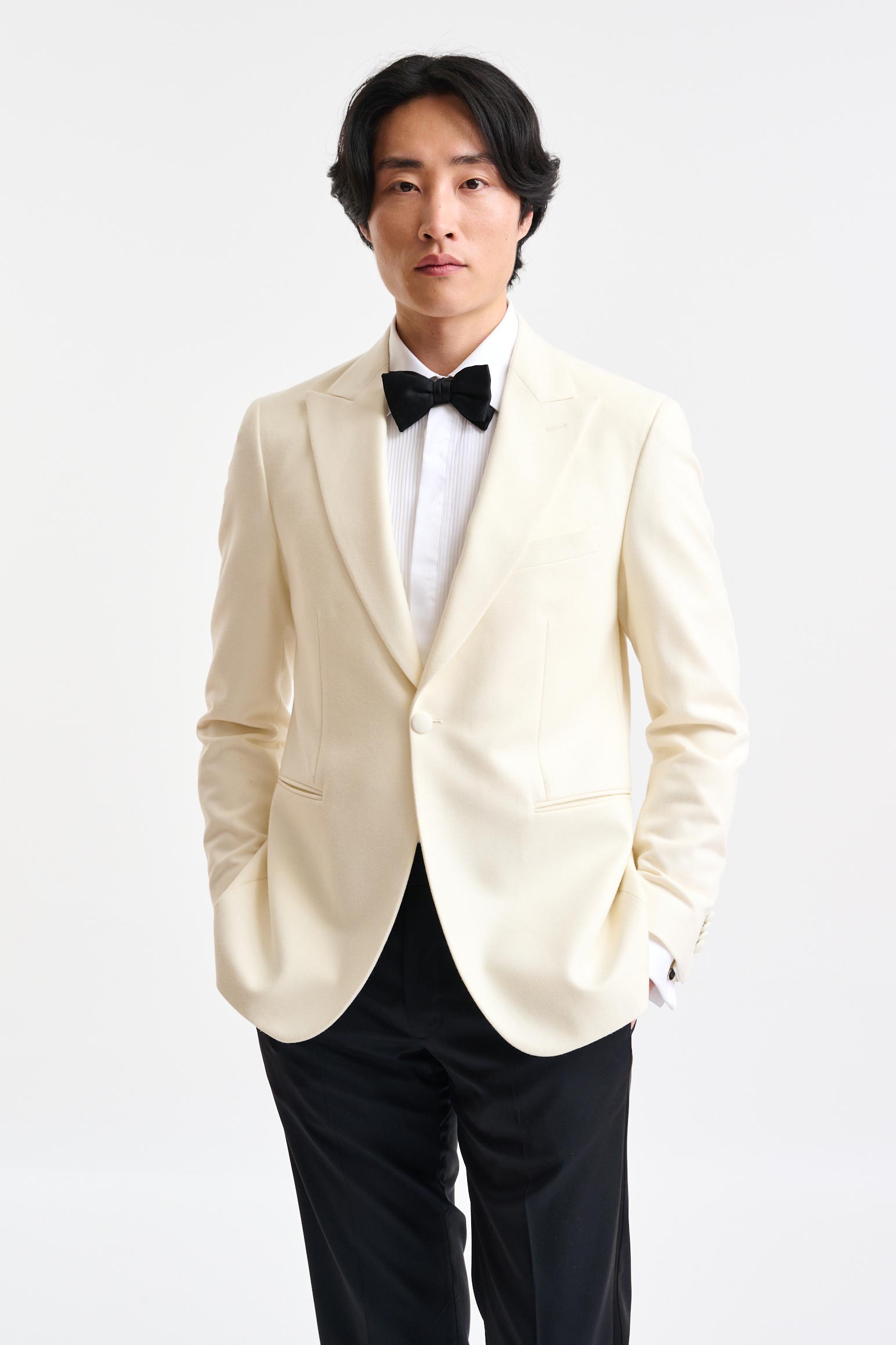 Light Beige Wool Kenton Tuxedo Flannel & Saxony