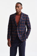 Dark Blue Check Wool & Cashmere Soho Jacket Autumn Leaves