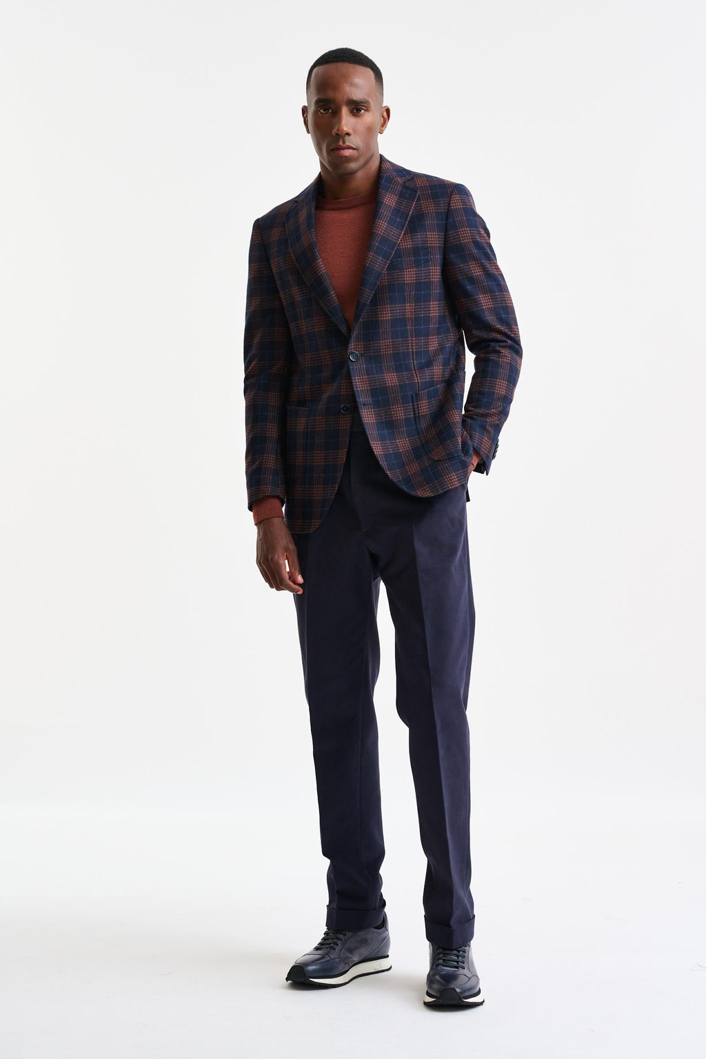 Dark Blue Check Wool & Cashmere Soho Jacket Autumn Leaves — detail 4