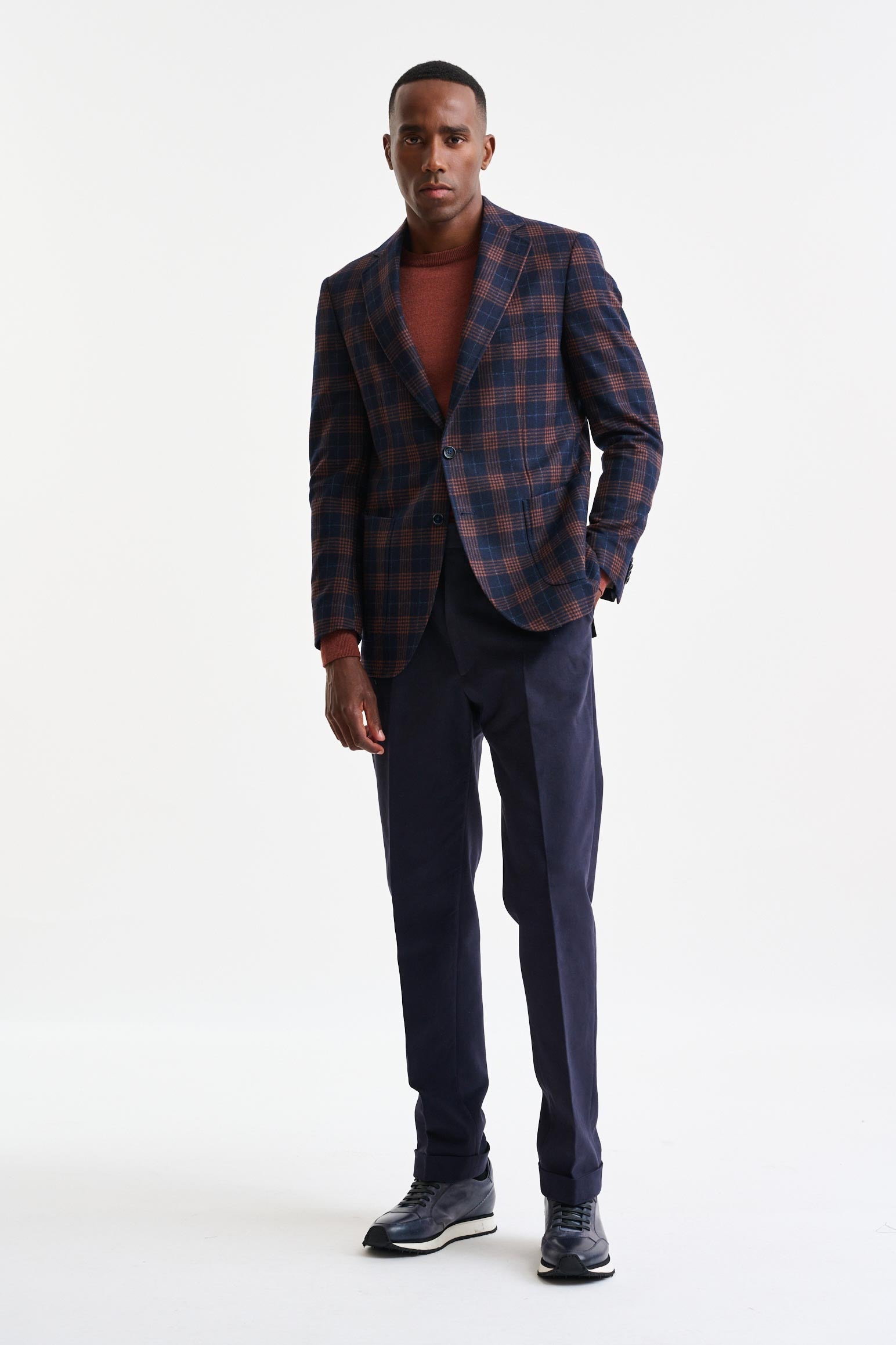 Dark Blue Check Wool & Cashmere Soho Jacket Autumn Leaves — detail 4