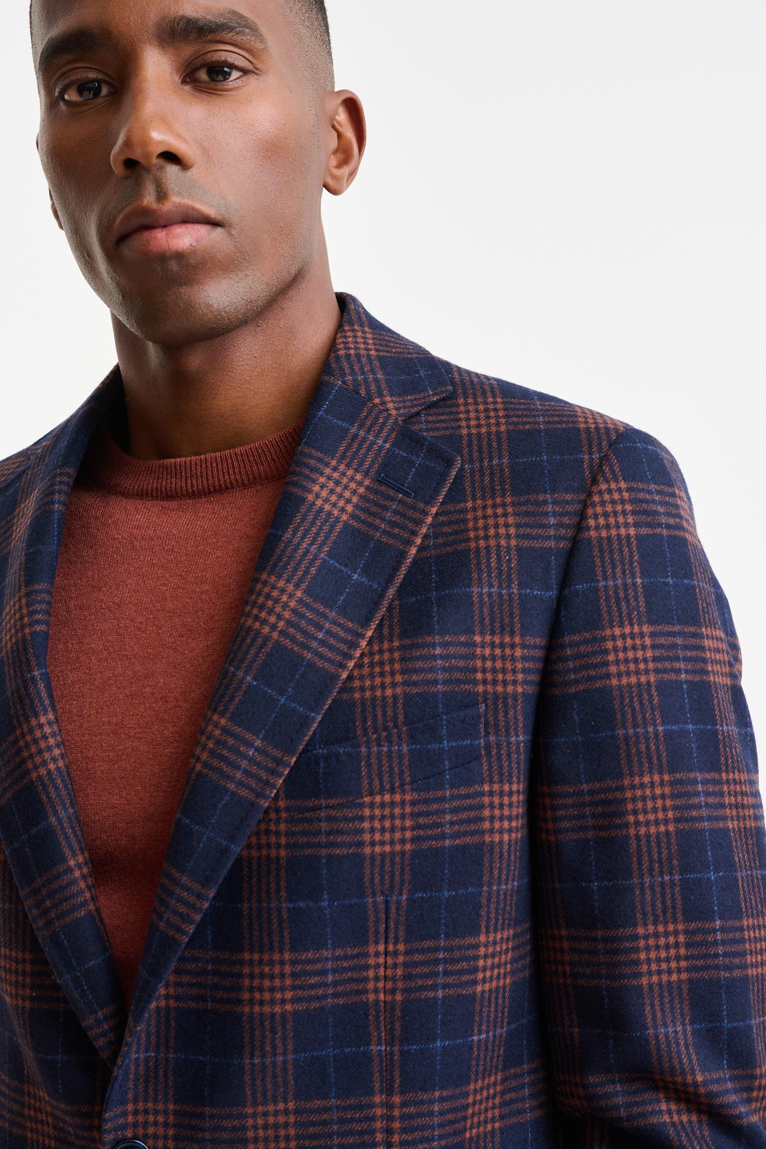 Dark Blue Check Wool & Cashmere Soho Jacket Autumn Leaves — detail 5