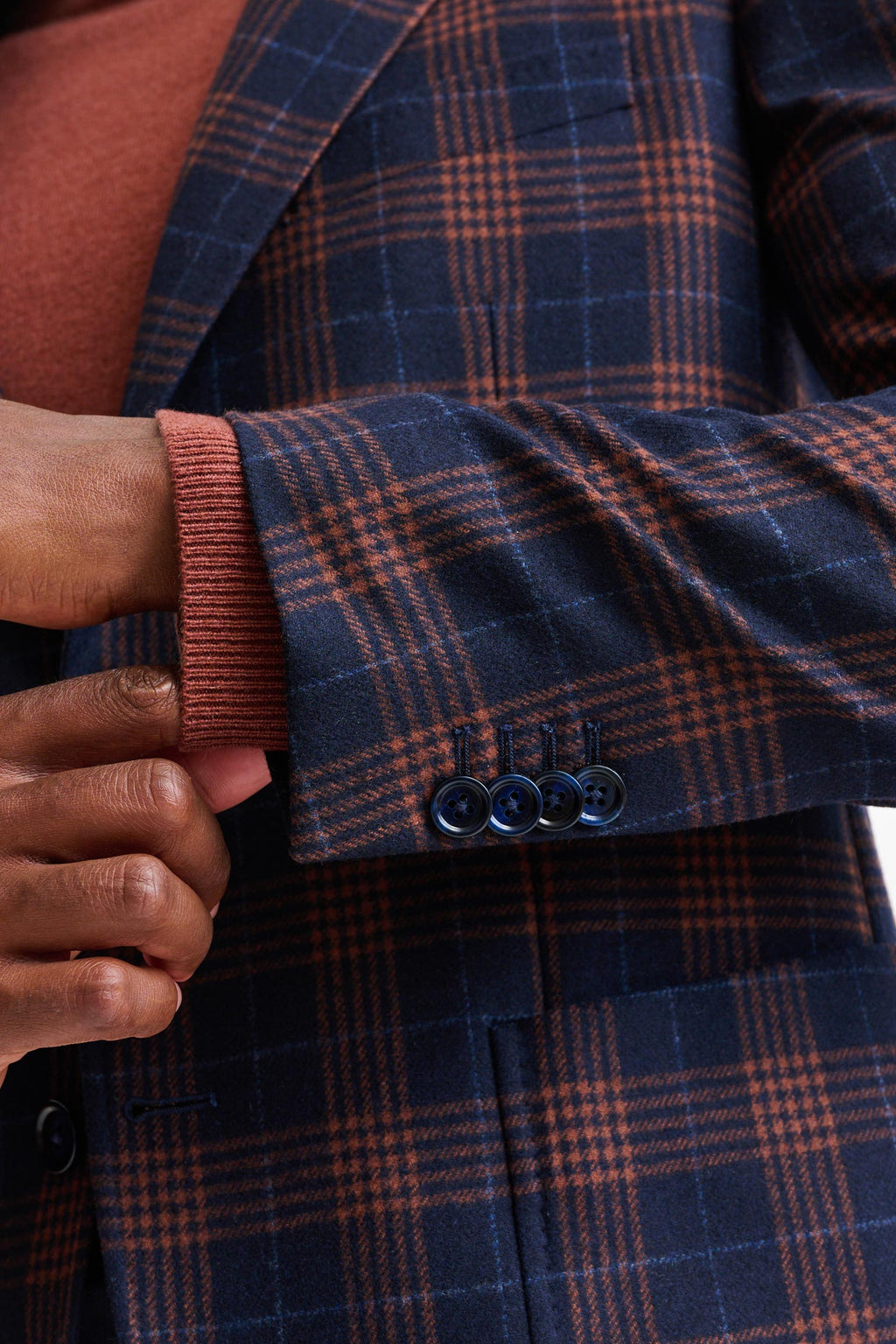 Dark Blue Check Wool & Cashmere Soho Jacket Autumn Leaves — detail 1