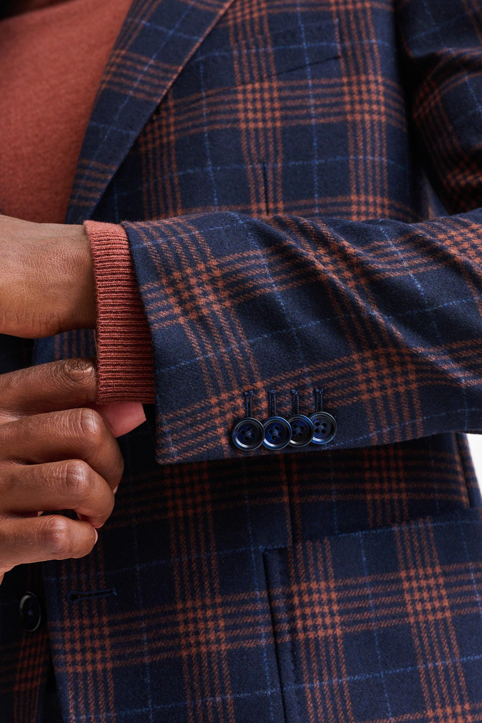 Dark Blue Check Wool & Cashmere Soho Jacket Autumn Leaves — detail 1