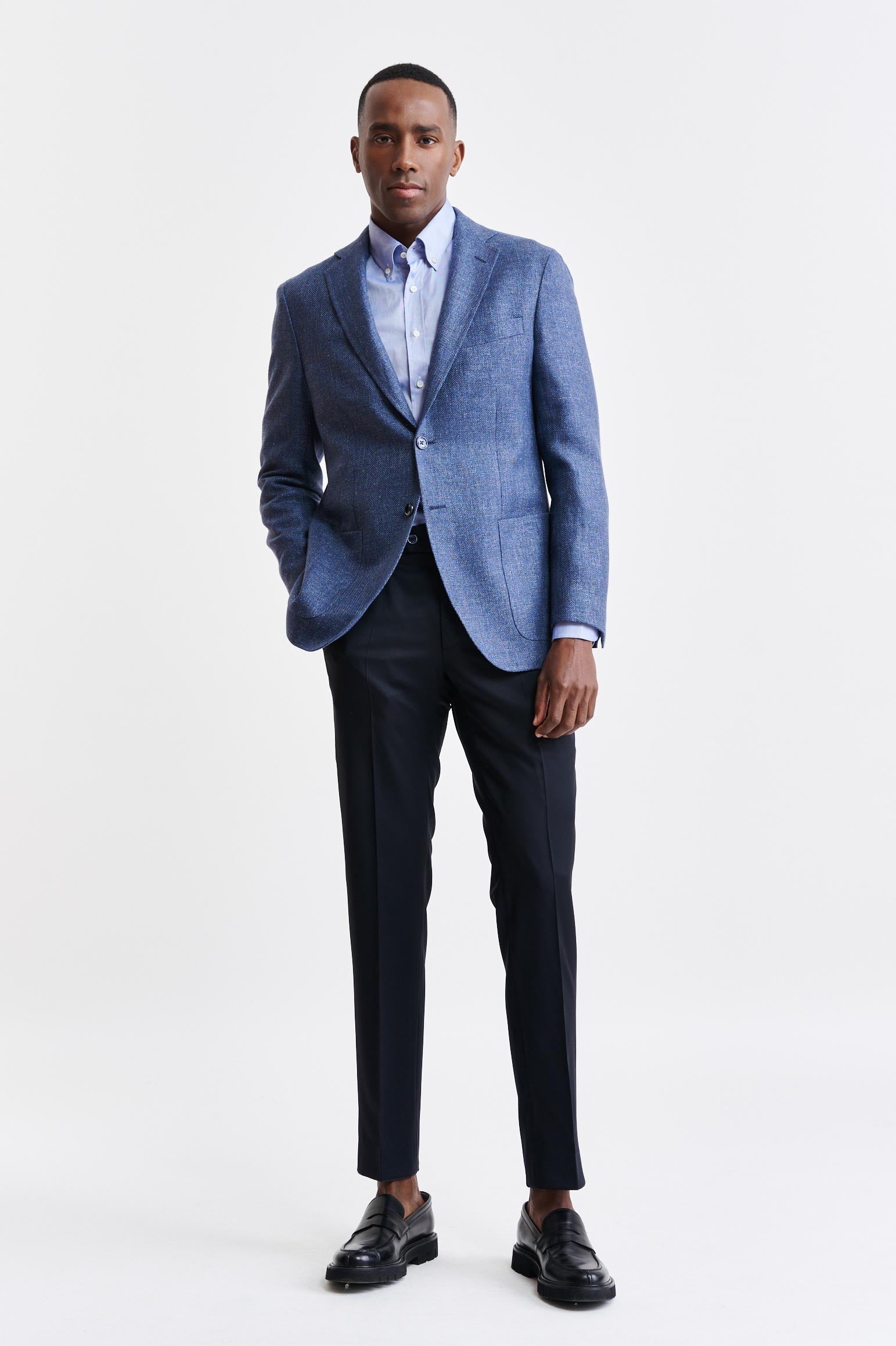 Medium Blue Wool & Linen Kenton Jacket Jazz — detail 4
