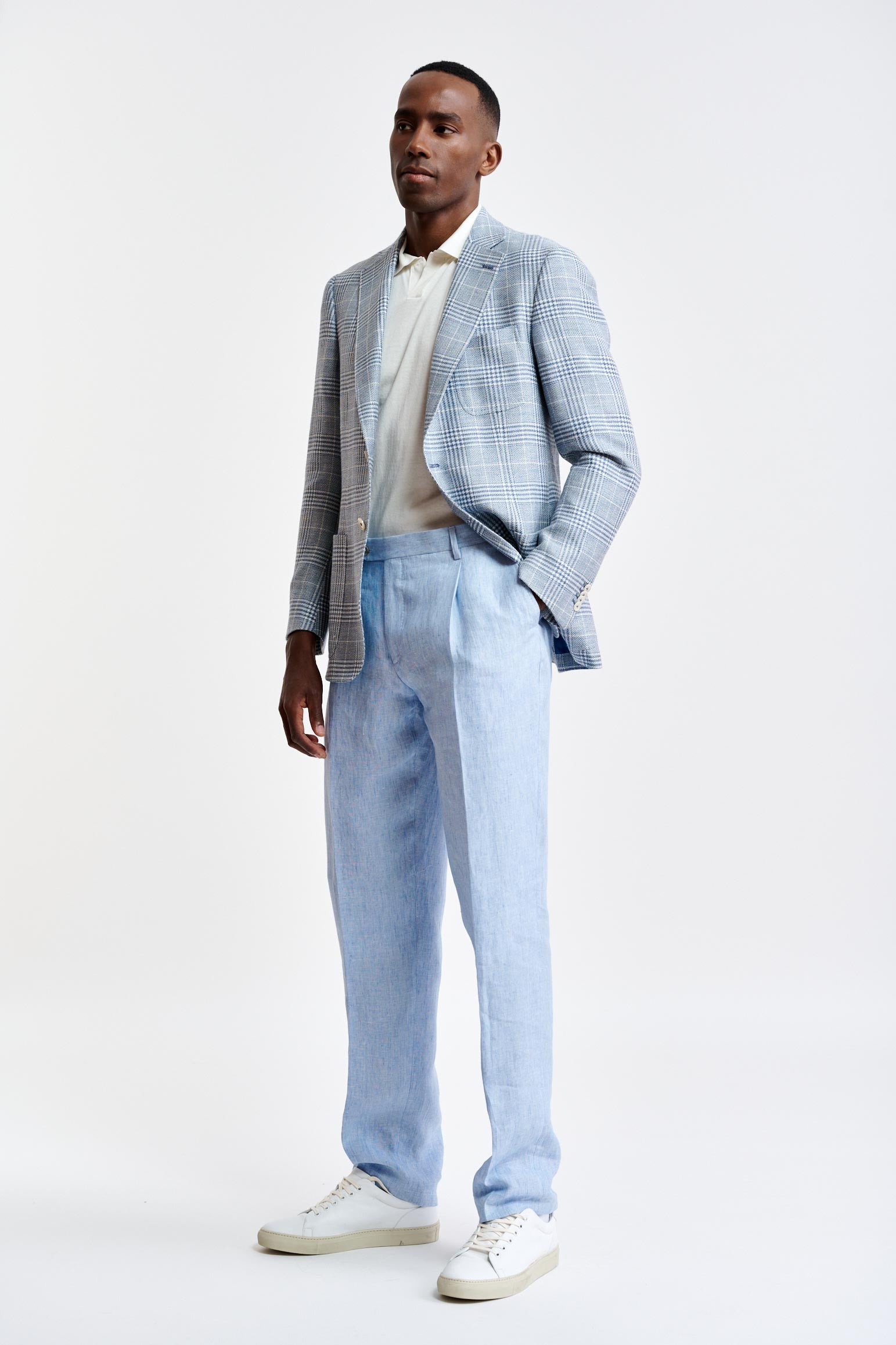 Light Blue Wool & Linen Soho Jacket Riviera Trend — detail 4