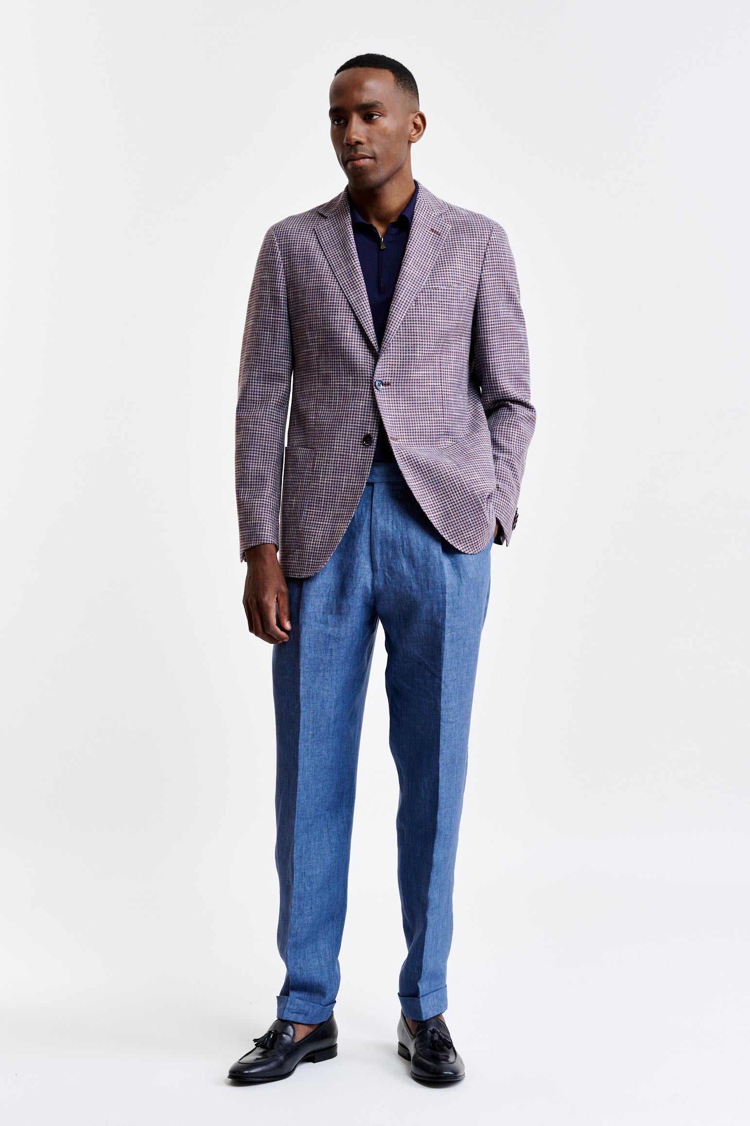 Burgundy Blue Cotton Kenton Jacket Riviera Trend — detail 4
