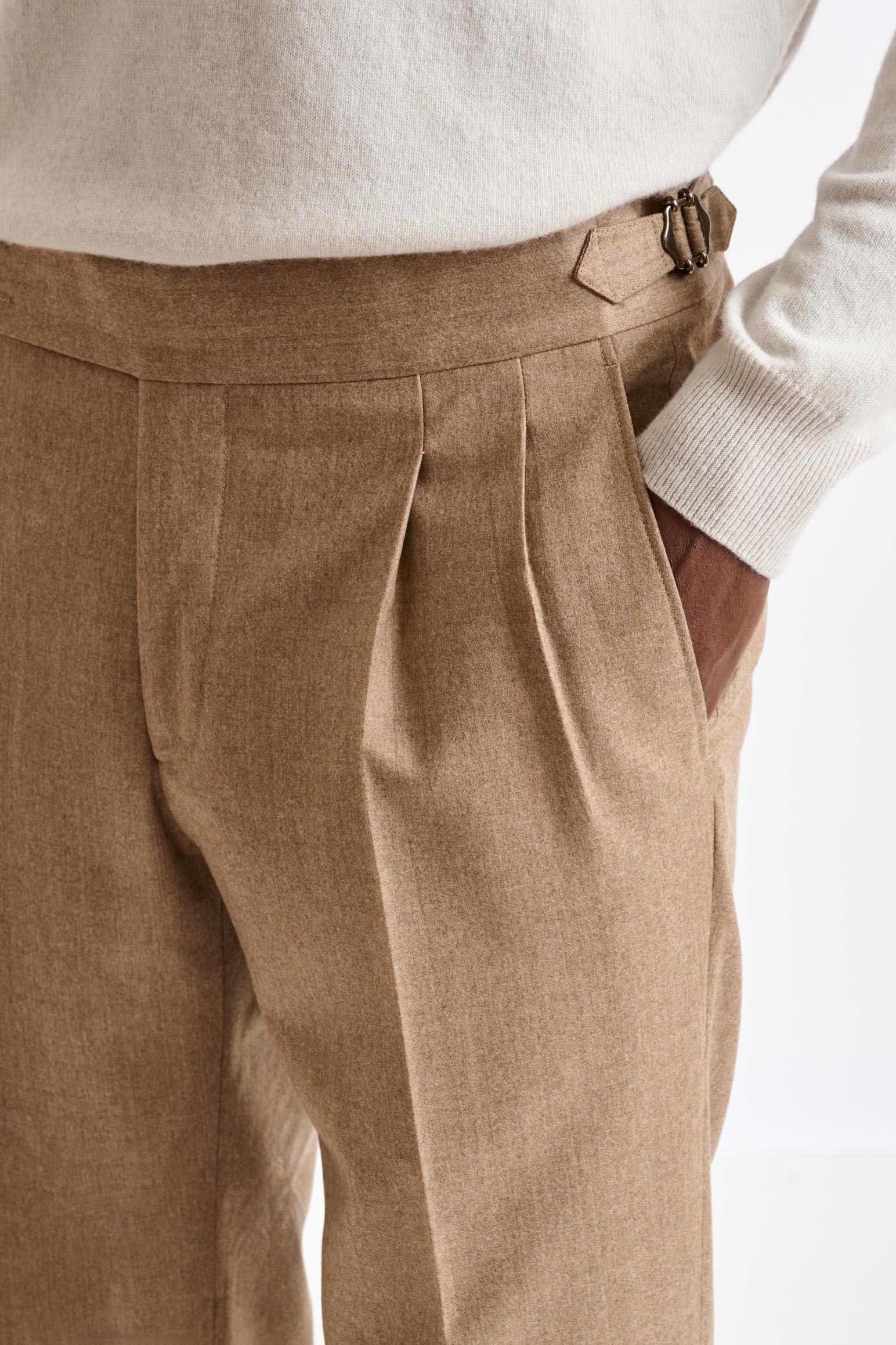 Camel Super 100's Wool Farley Trouser Flannel Saxony — detail 1