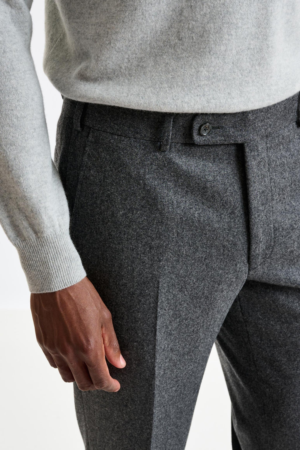 Light Grey Super 100's Wool Farley Trousers Flannel Saxony — detail 1
