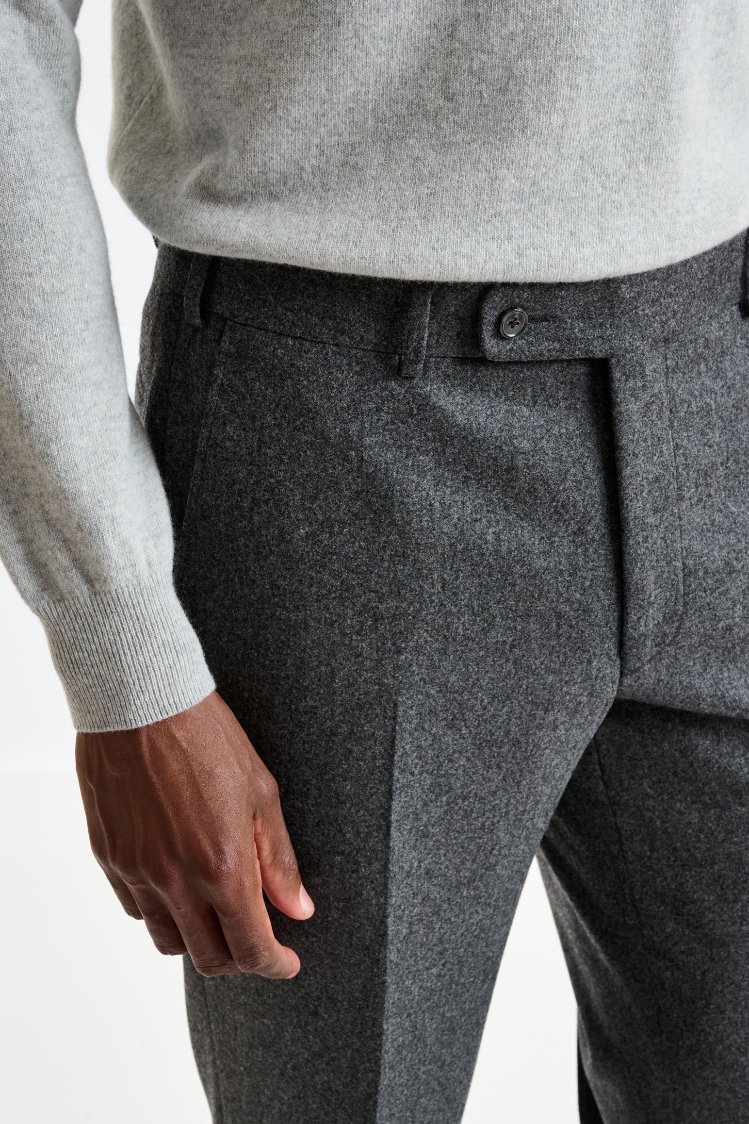 Light Grey Super 100's Wool Farley Trousers Flannel Saxony — detail 1