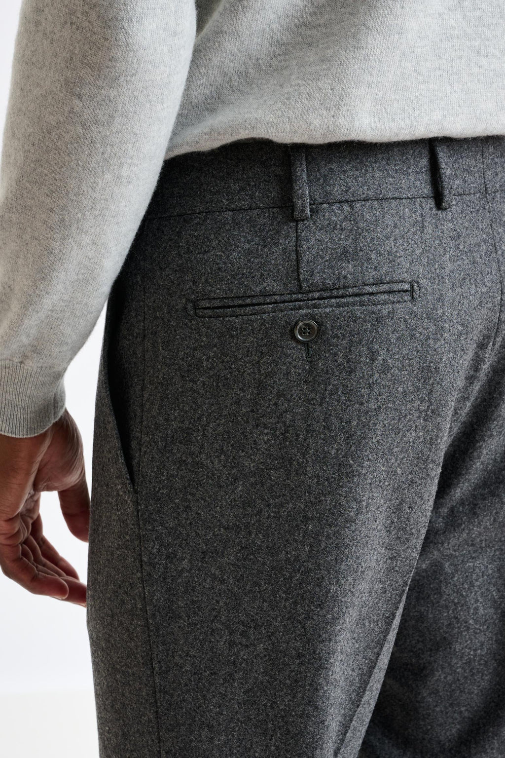 Light Grey Super 100's Wool Farley Trousers Flannel Saxony — detail 4