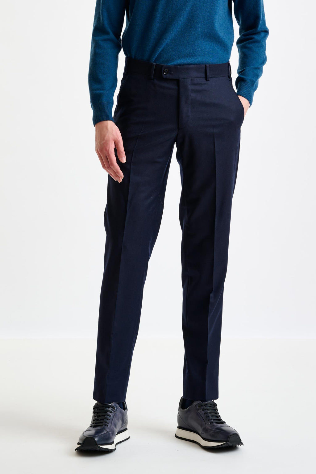 Navy Super 120's Wool Farley Trousers Flannel Saxony
