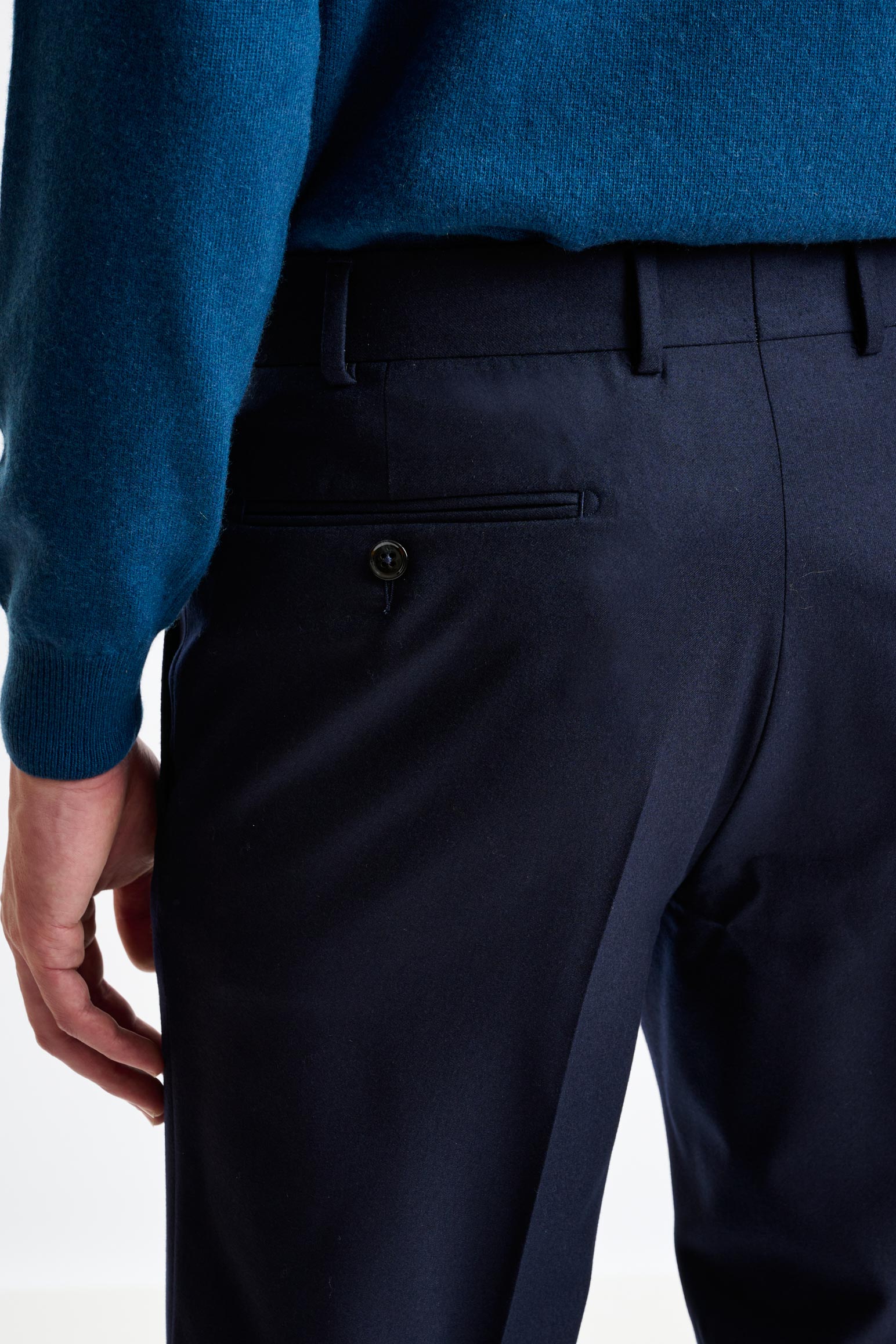 Navy Super 120's Wool Farley Trousers Flannel Saxony — detail 4