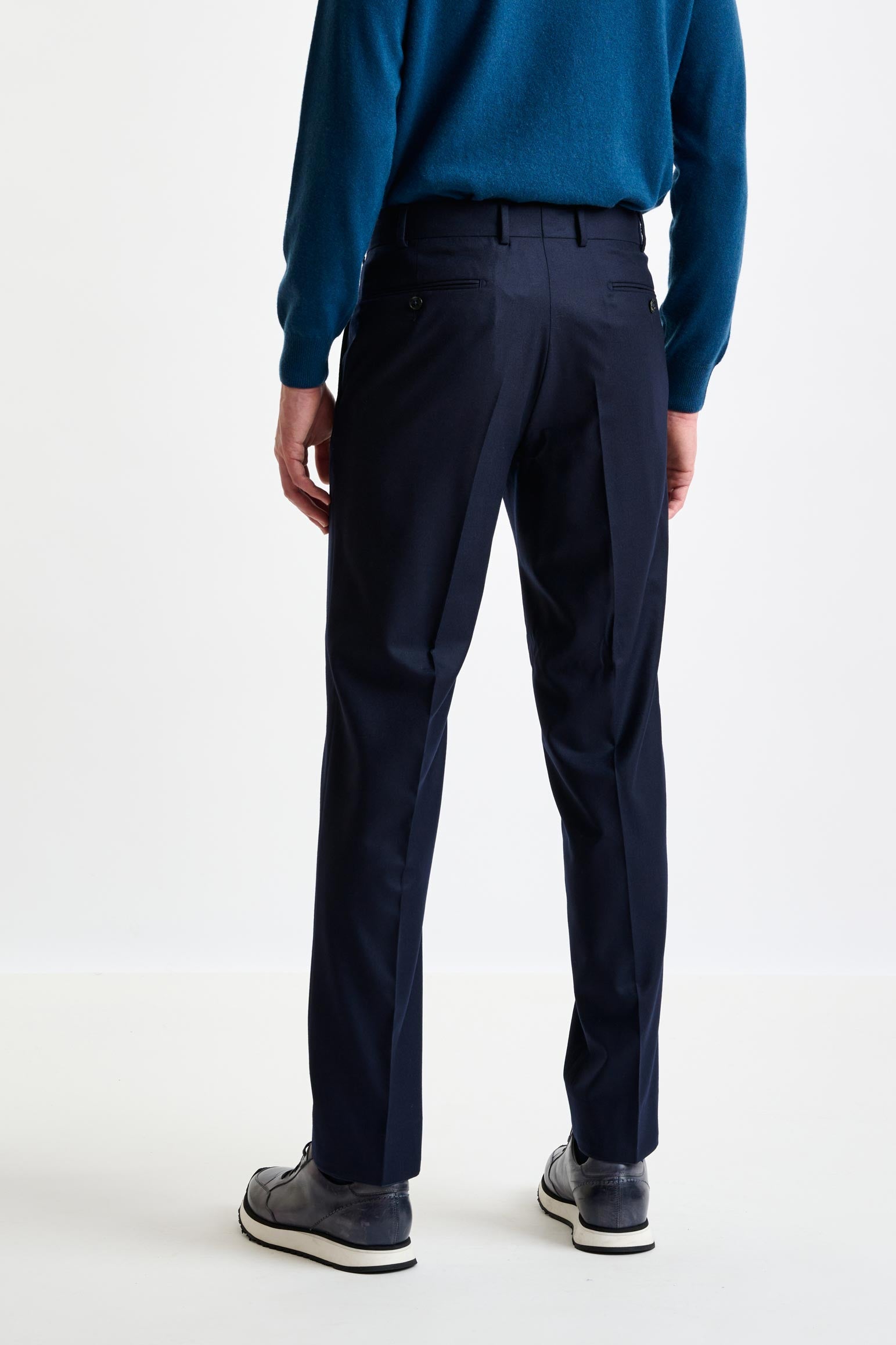 Navy Super 120's Wool Farley Trousers Flannel Saxony — detail 2
