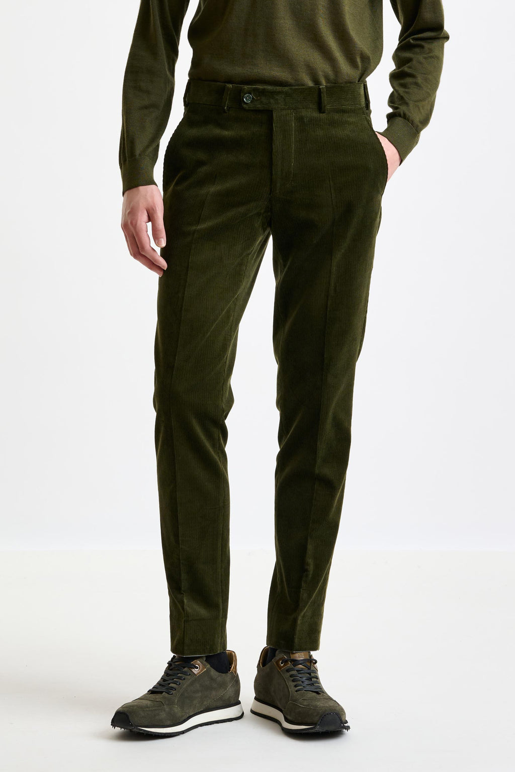 Green Cotton Gibbet Trousers Corduroy