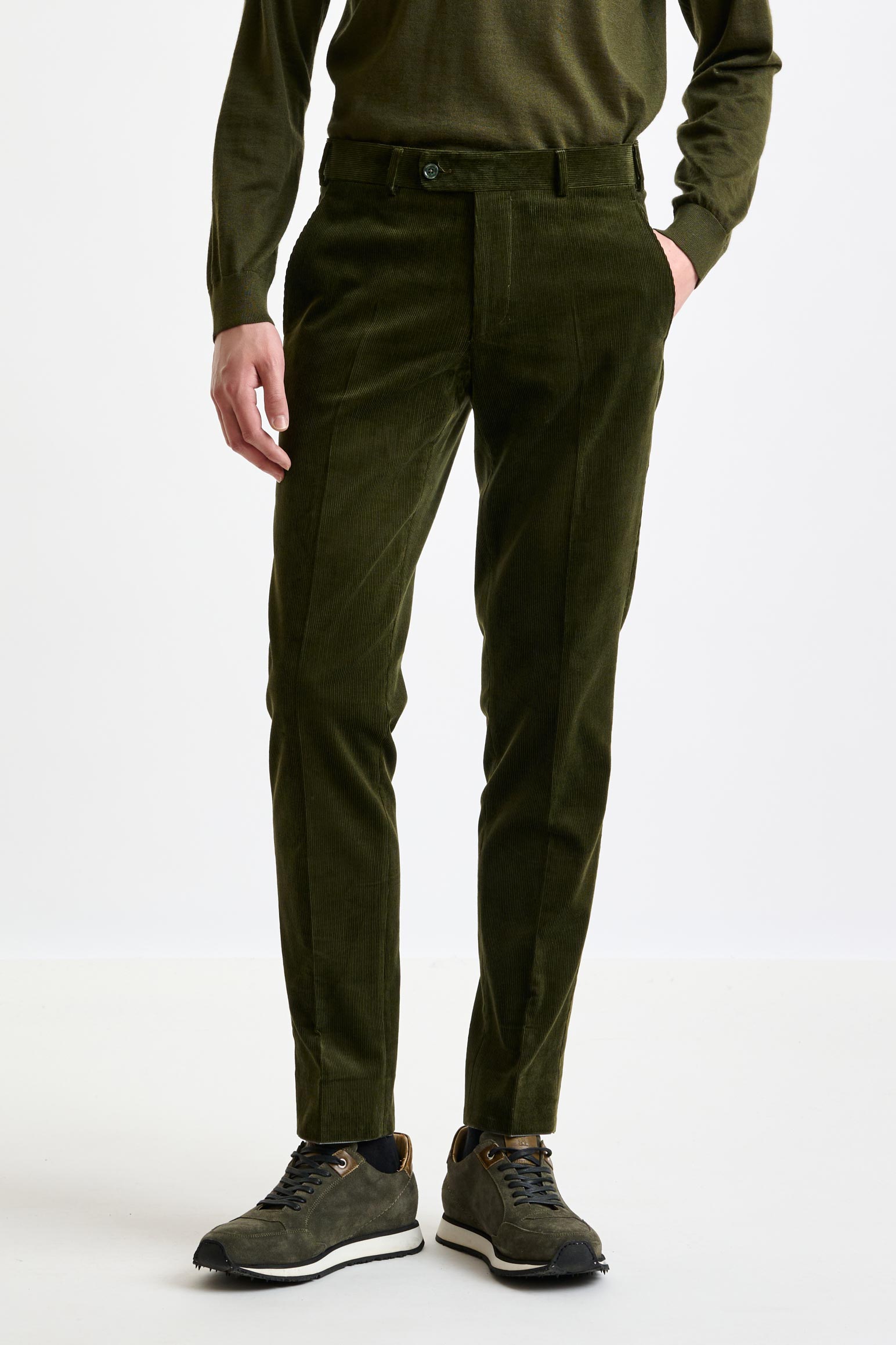 Green Cotton Gibbet Trousers Corduroy