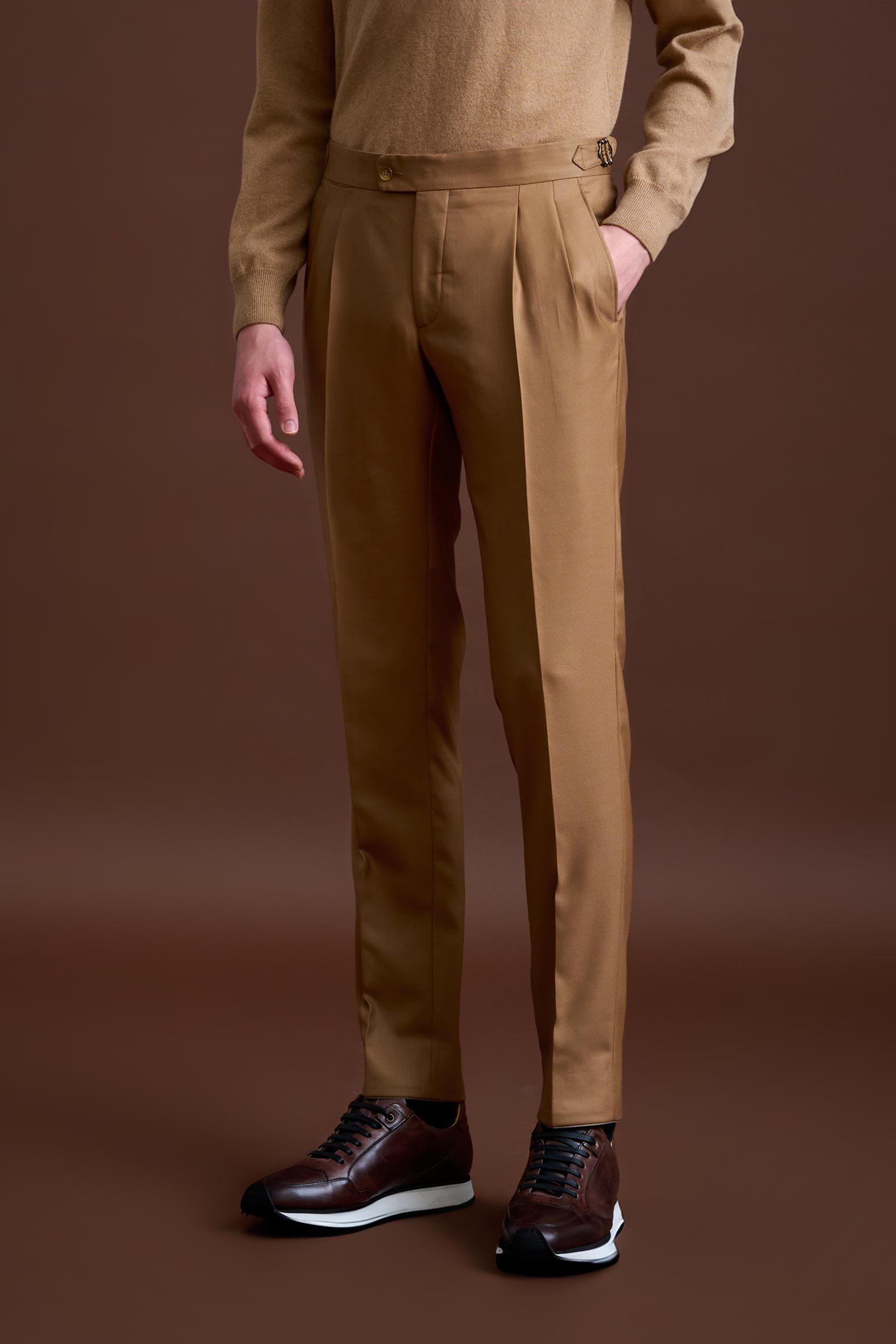 Brown 100% Cashmere Gibbet Trousers Golden Gate
