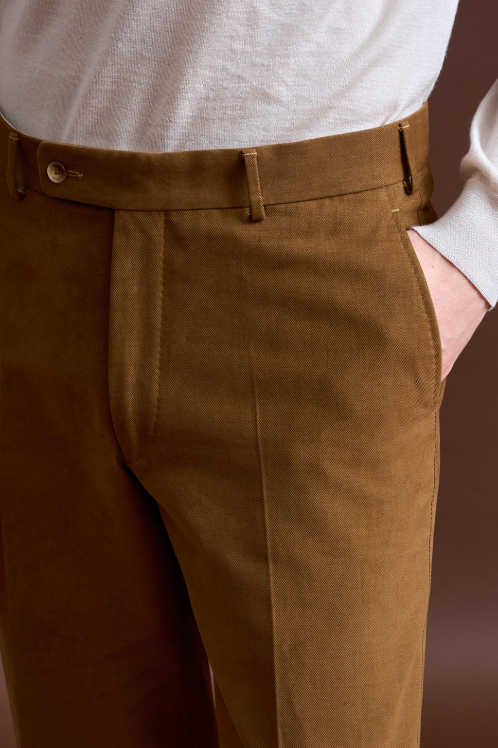 Brown Cotton & Cashmere Farley Trousers — detail 4