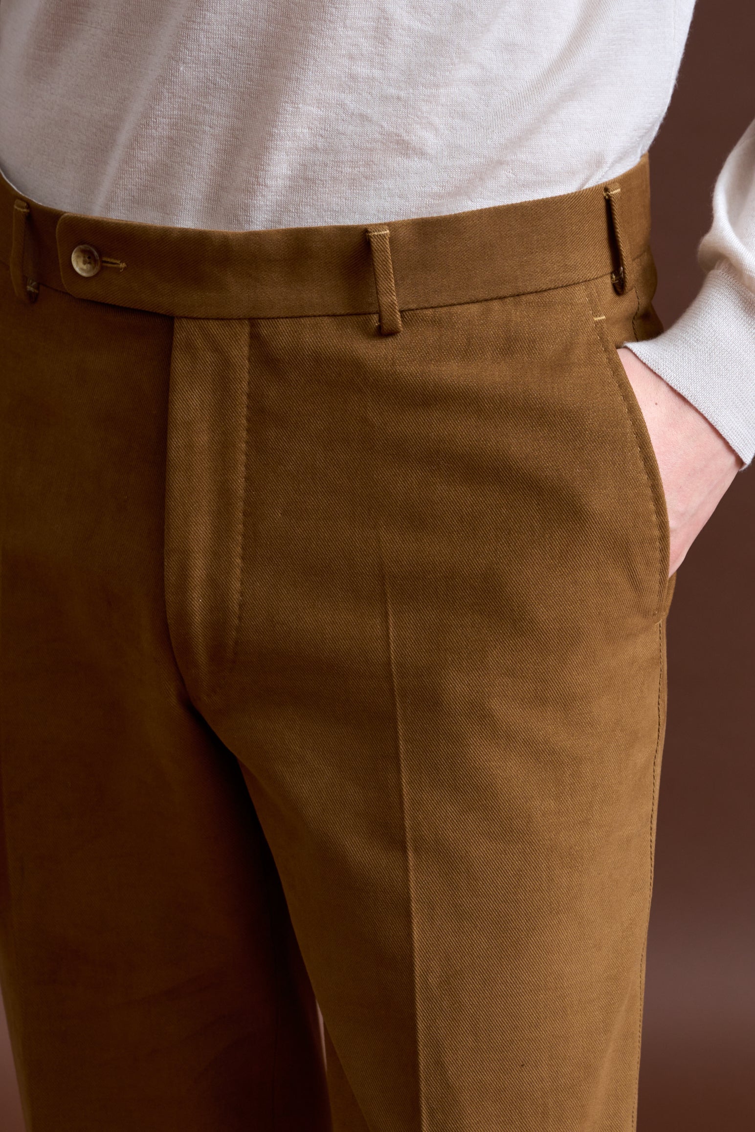 Brown Cotton & Cashmere Farley Trousers — detail 4