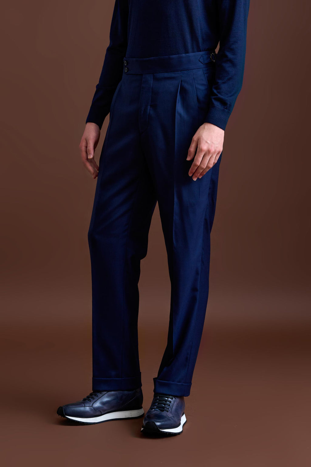 Blue 100% Cashmere Gibbet Trousers Golden Gate
