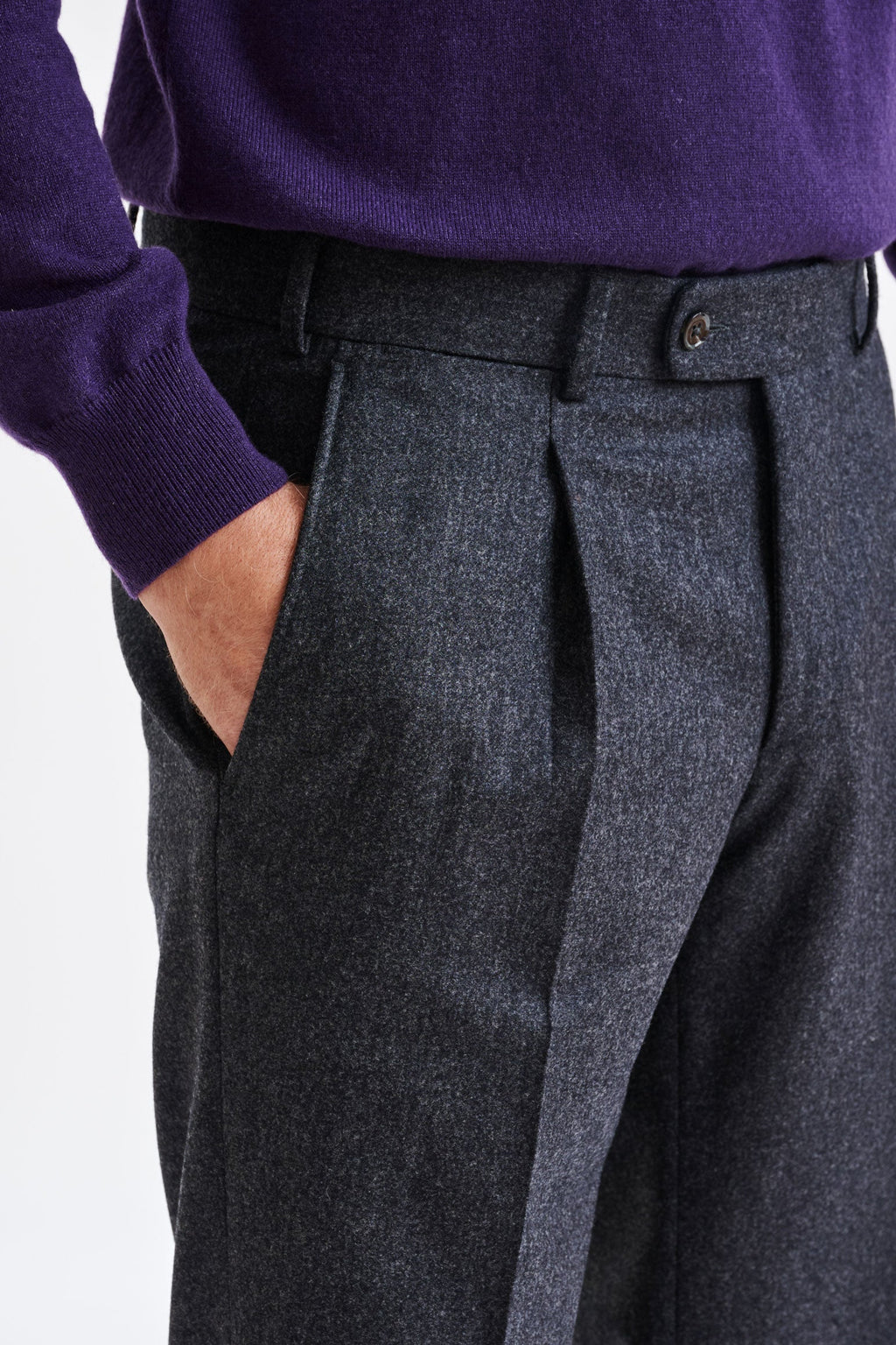 Dark Grey Super 100's Wool Farley Trouser Flannel Saxony — detail 3