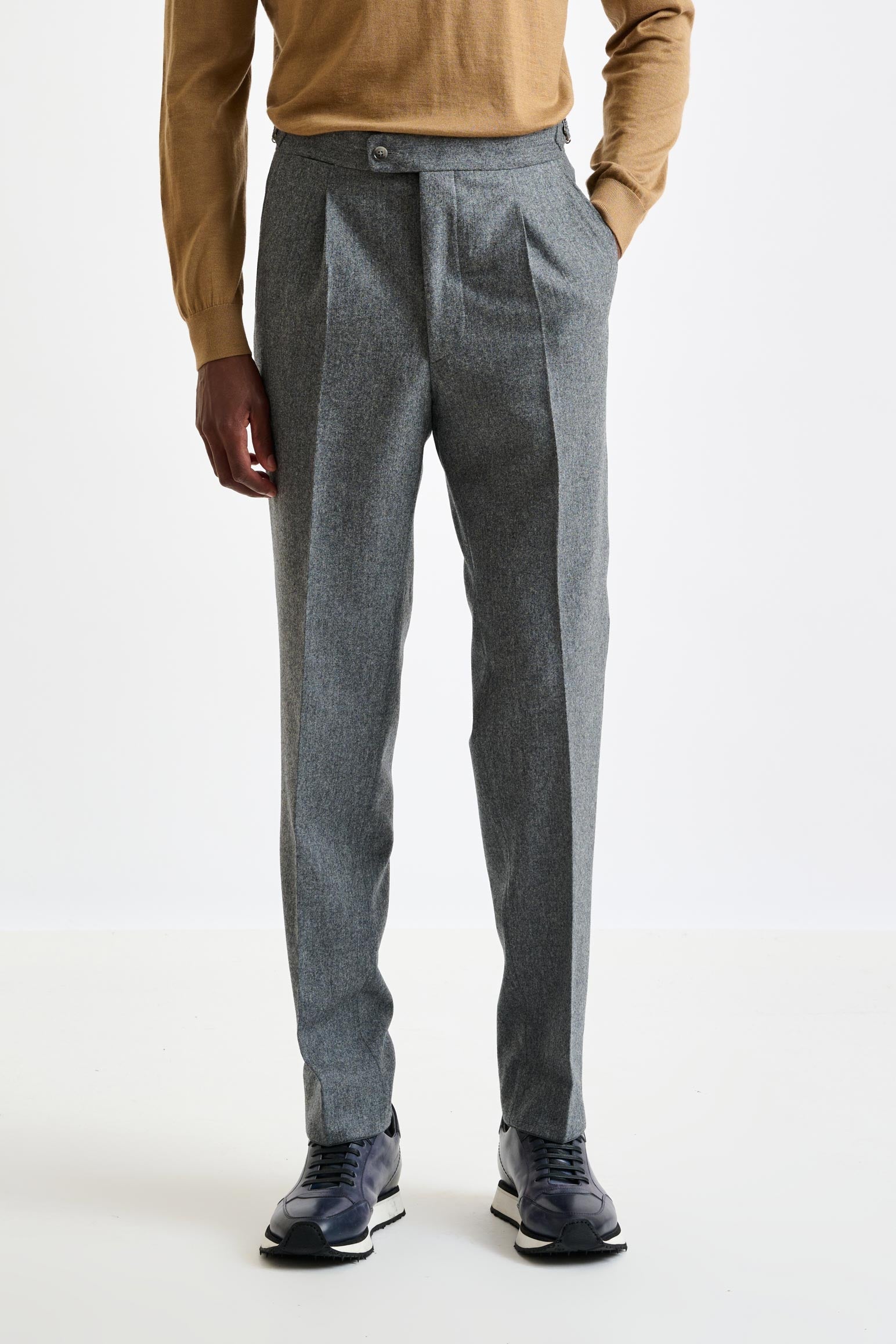 Grey Super 100's Wool Farley Trousers Flannel Saxony