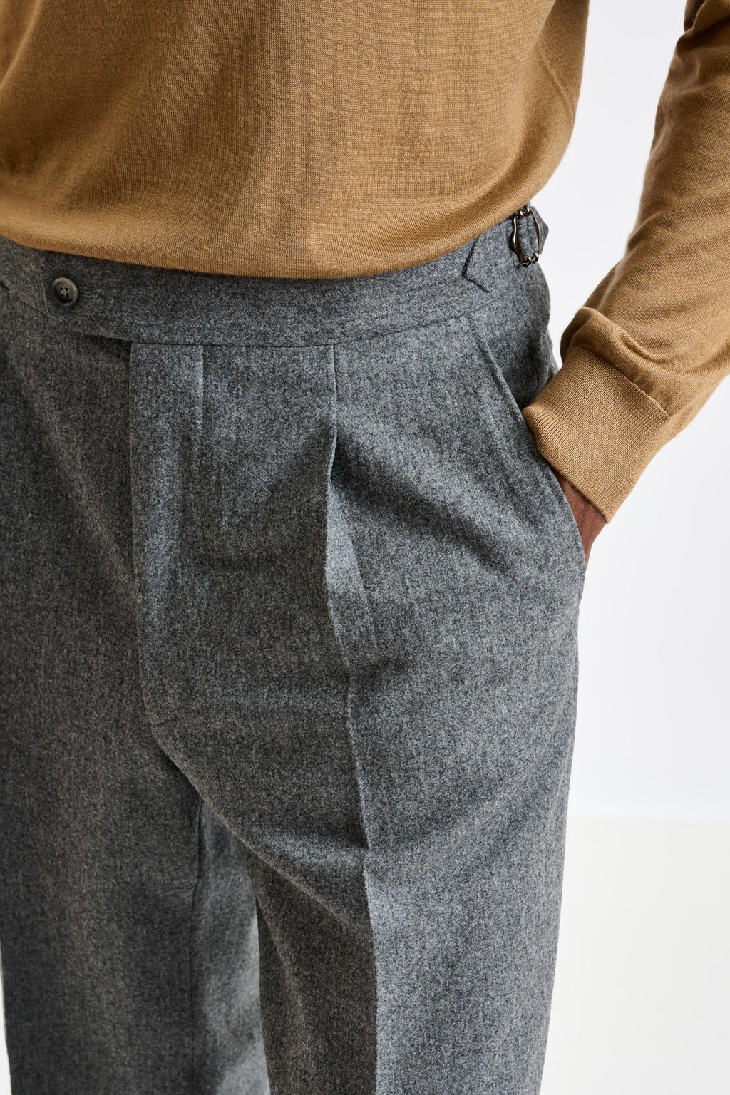 Grey Super 100's Wool Farley Trousers Flannel Saxony — detail 4