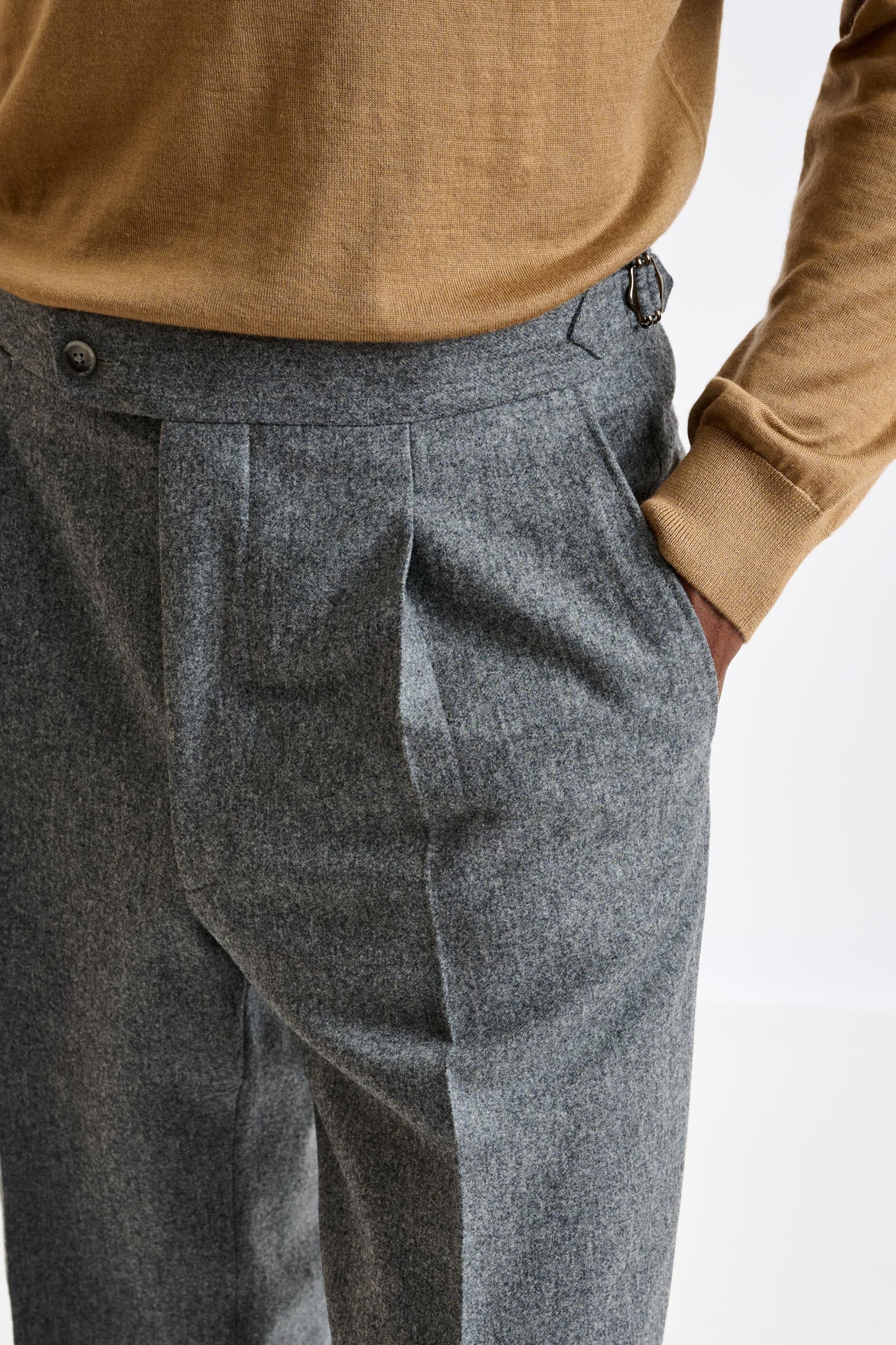 Grey Super 100's Wool Farley Trousers Flannel Saxony — detail 4