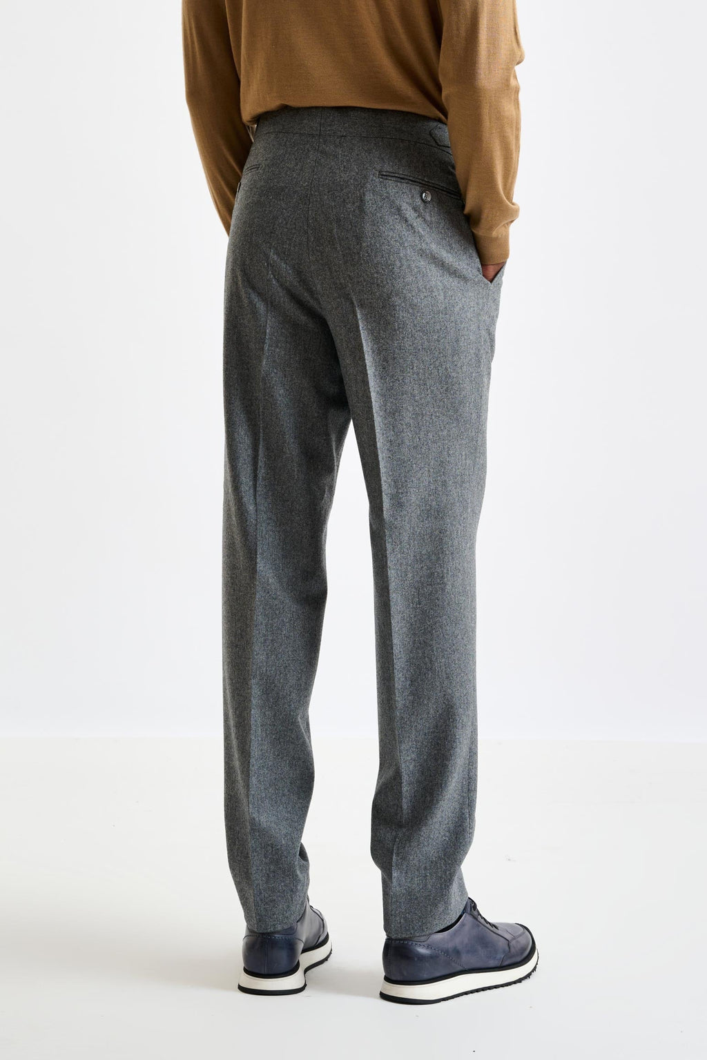 Grey Super 100's Wool Farley Trousers Flannel Saxony — detail 3
